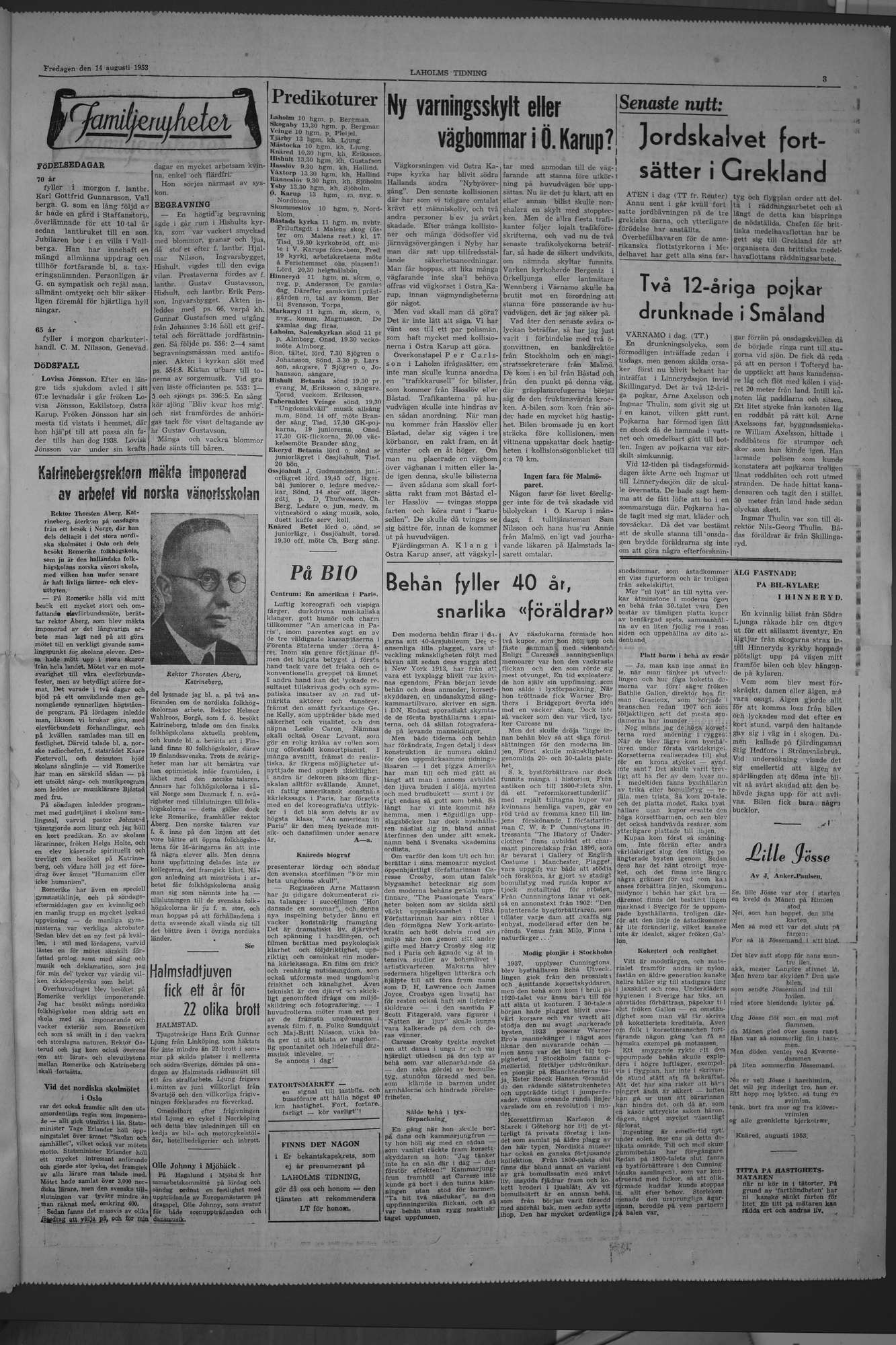 Laholms Tidning Fredag 14 augusti 1953, sida 3
