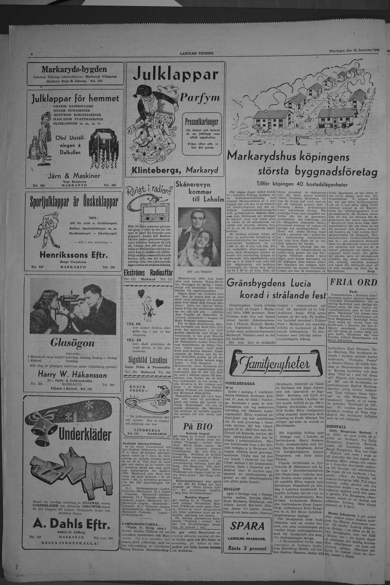 Laholms Tidning Måndag 14 december 1953, sida 4