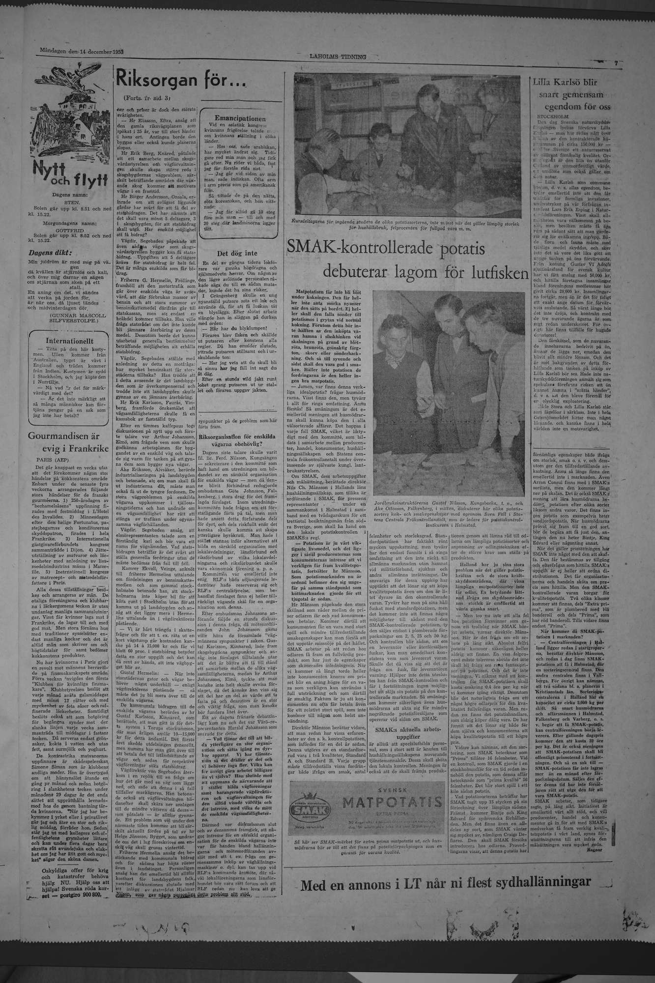 Laholms Tidning Måndag 14 december 1953, sida 7