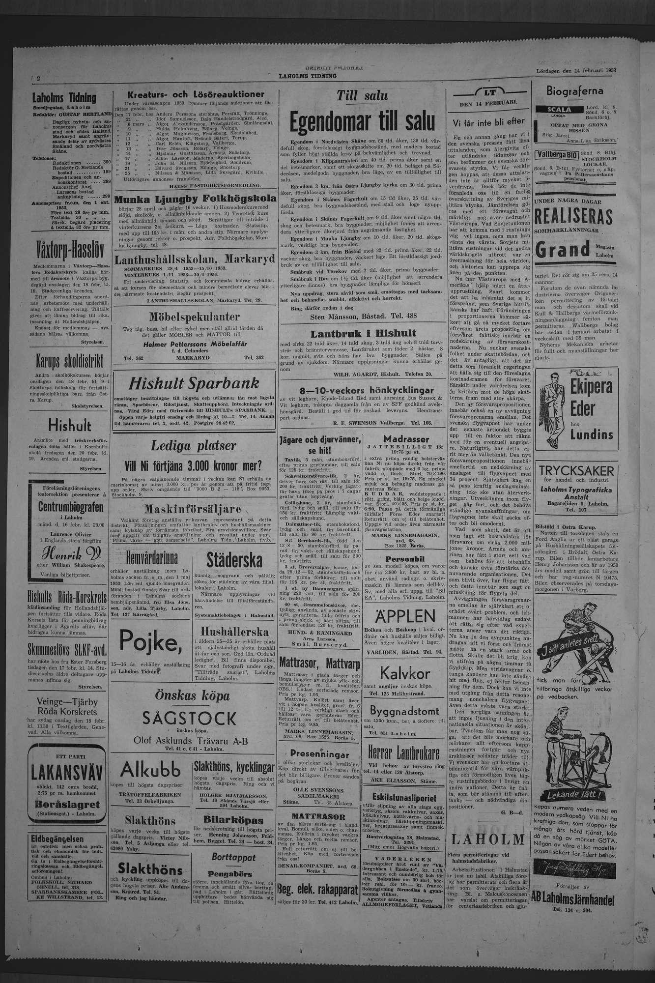 Laholms Tidning Lördag 14 februari 1953, sida 2
