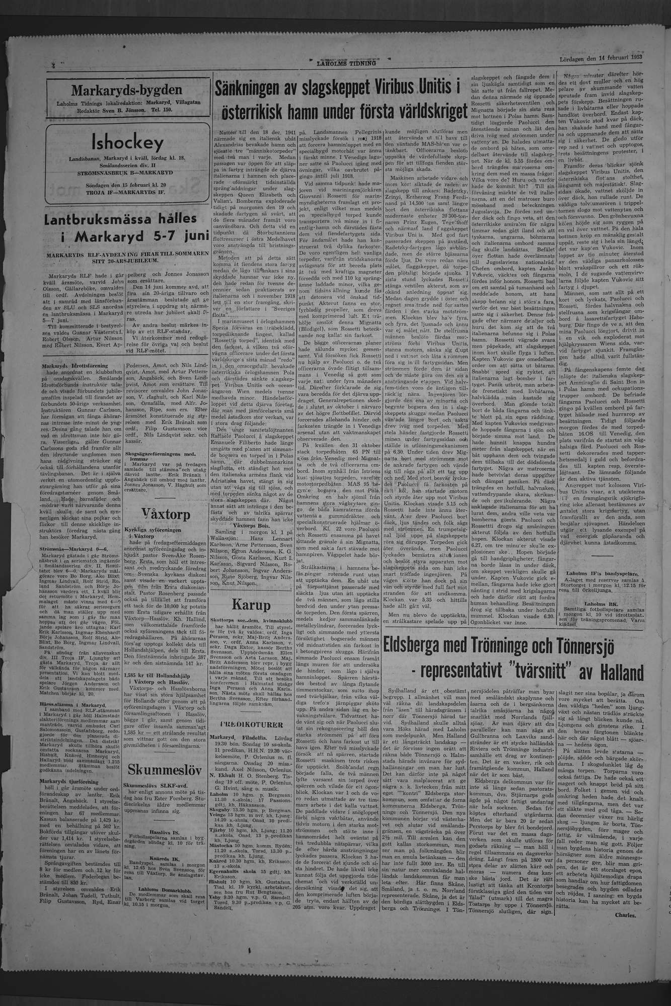 Laholms Tidning Lördag 14 februari 1953, sida 4