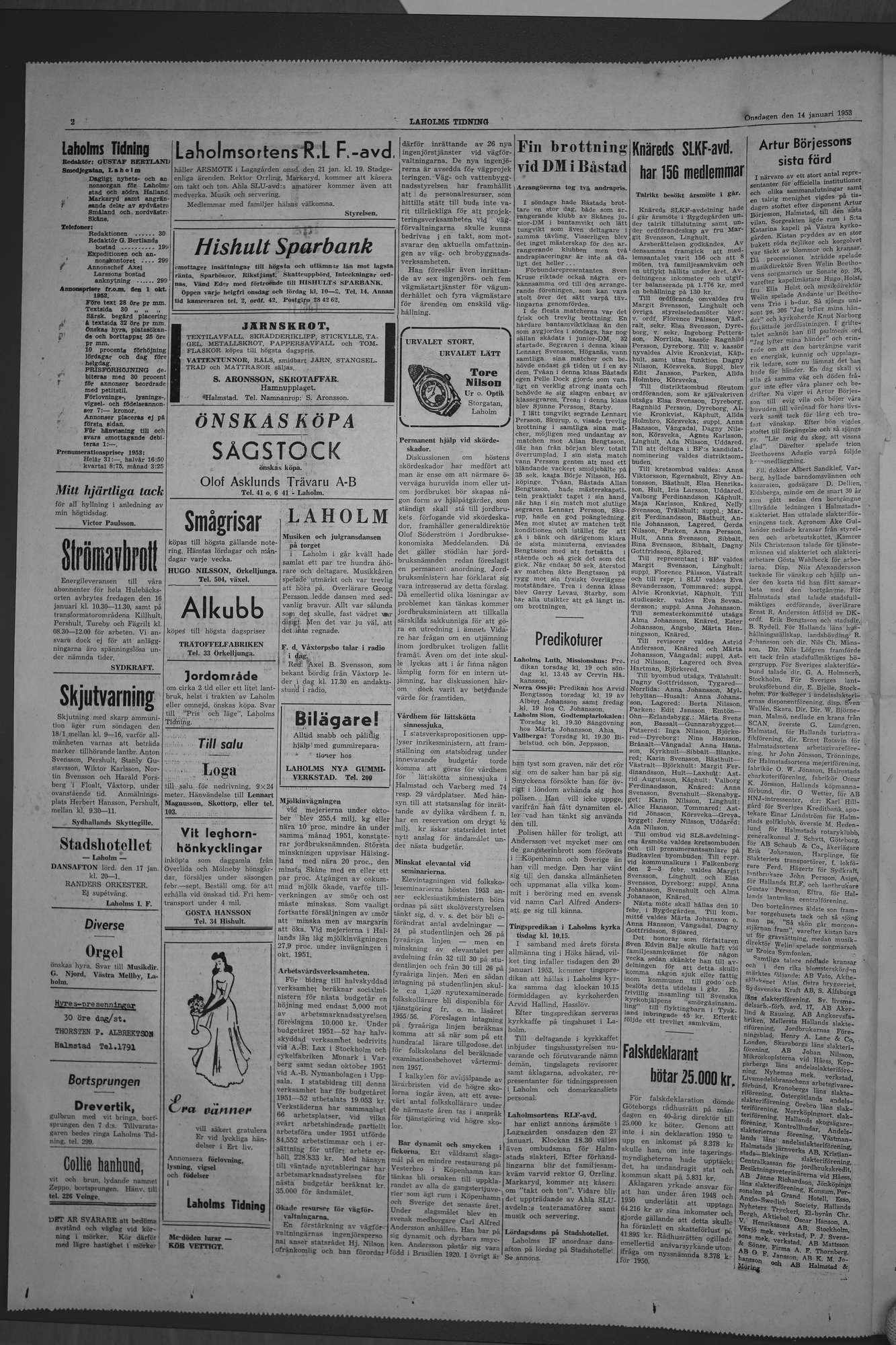 Laholms Tidning Onsdag 14 januari 1953, sida 2