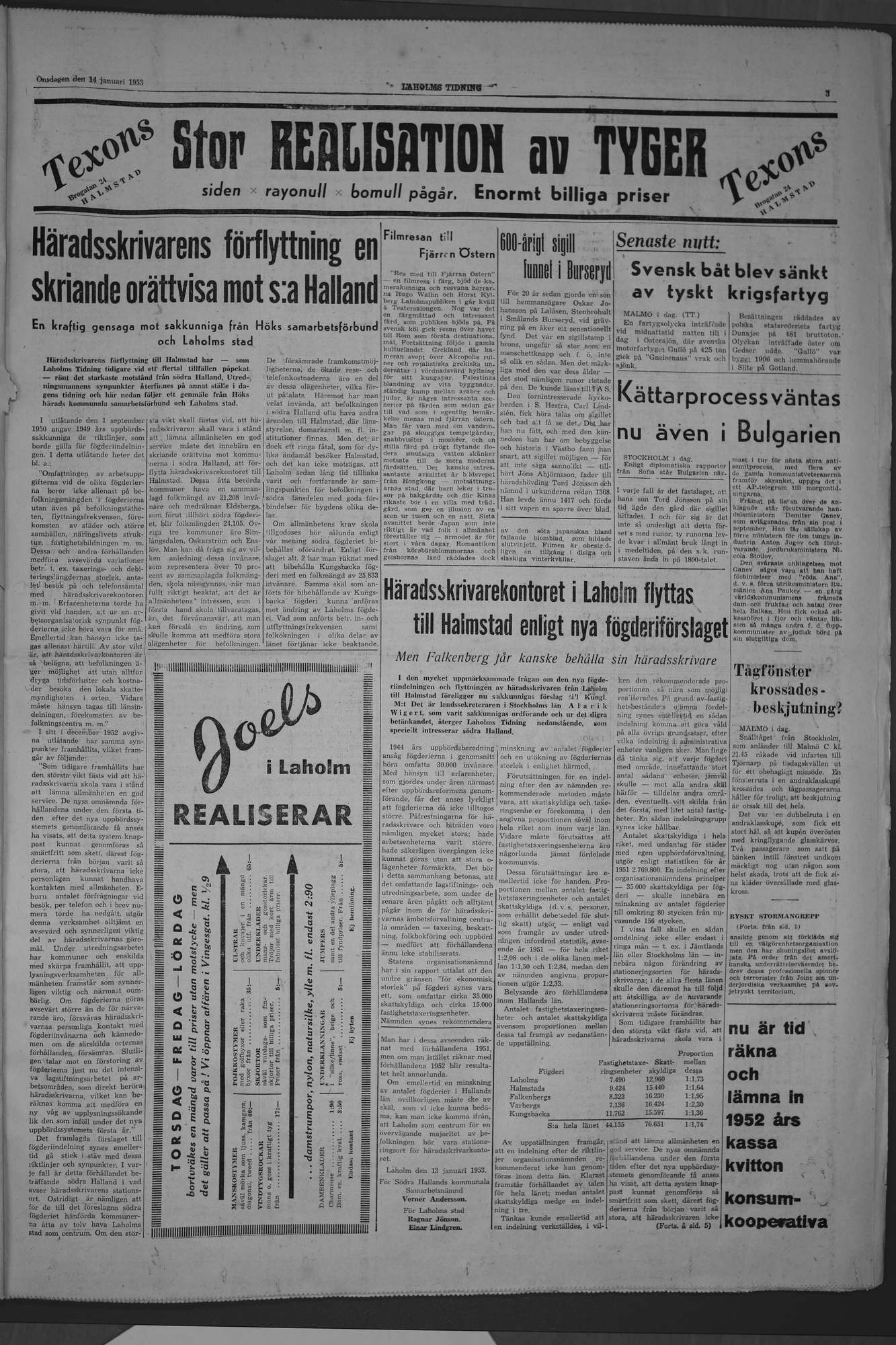 Laholms Tidning Onsdag 14 januari 1953, sida 3