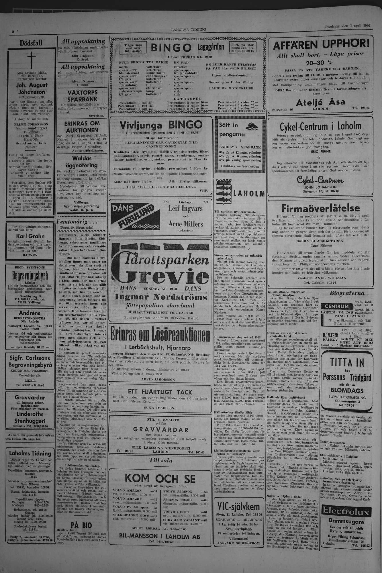 Laholms Tidning Fredag 1 april 1966, sida 2