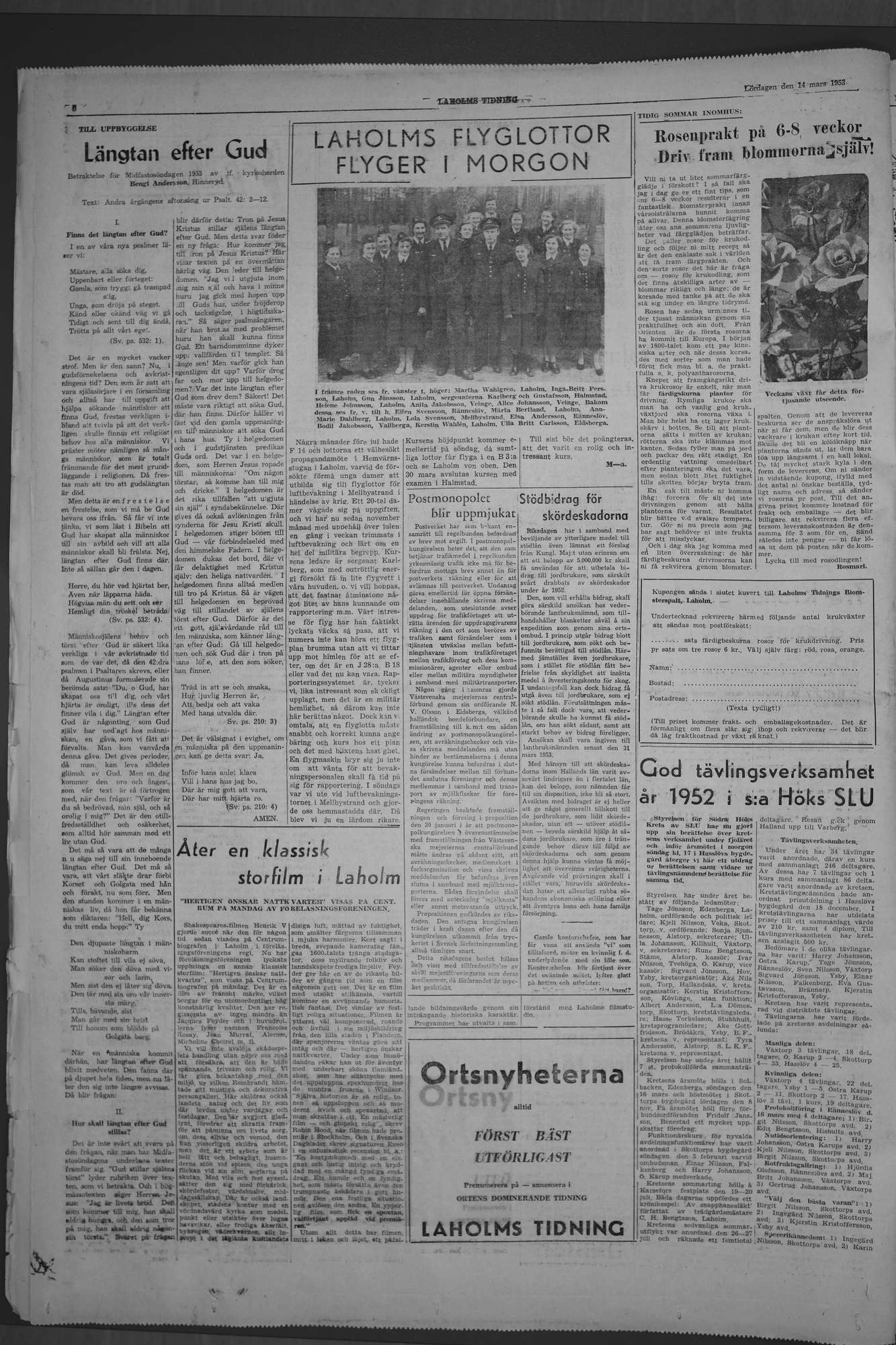 Laholms Tidning Lördag 14 mars 1953, sida 6