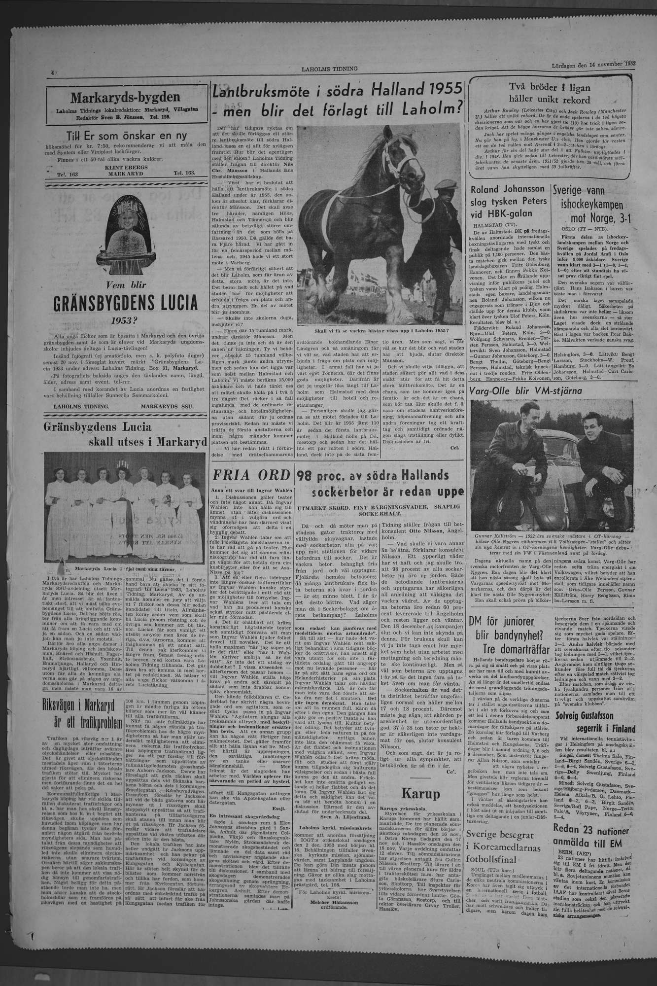 Laholms Tidning Lördag 14 november 1953, sida 4