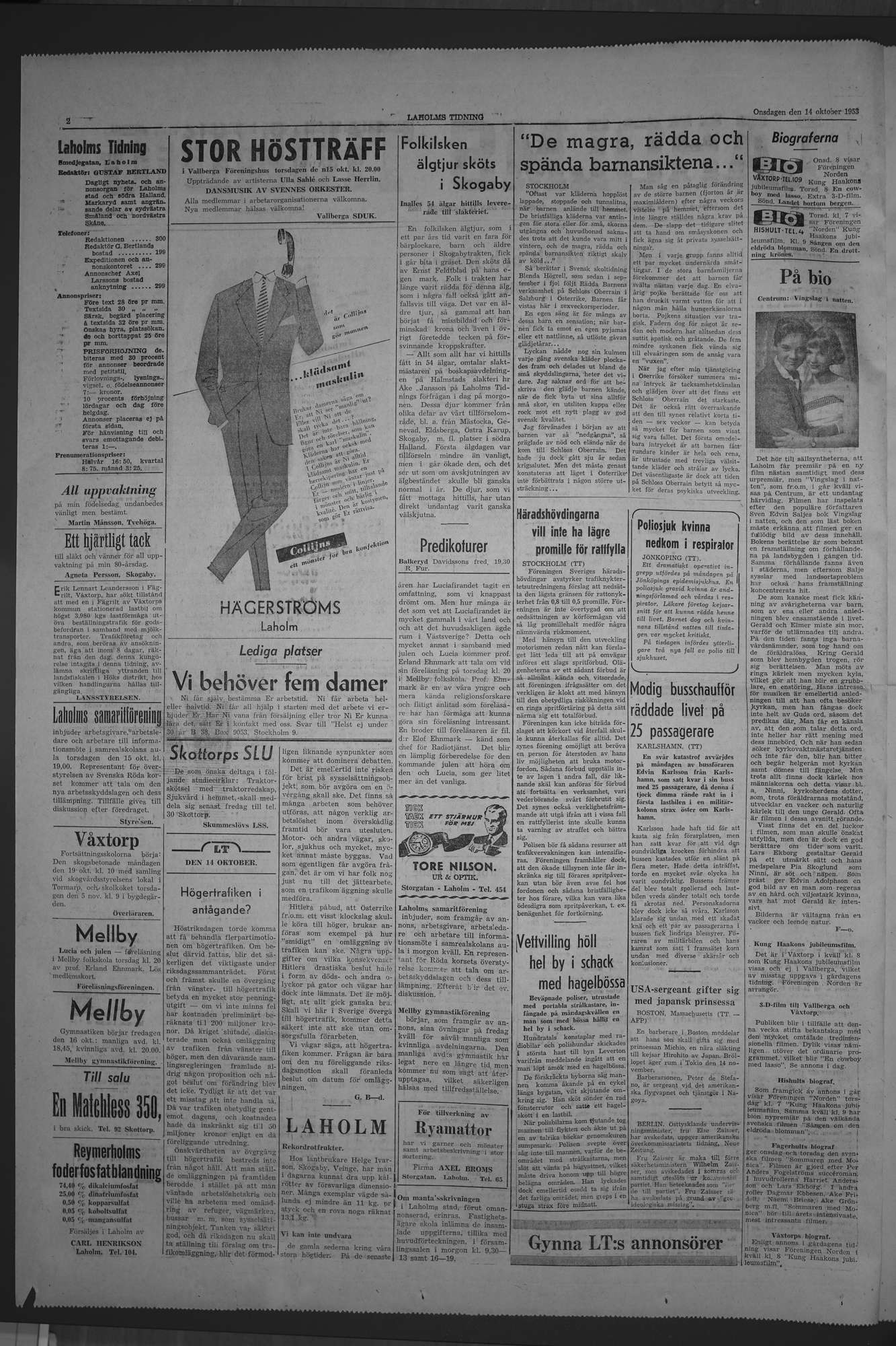 Laholms Tidning Onsdag 14 oktober 1953, sida 2