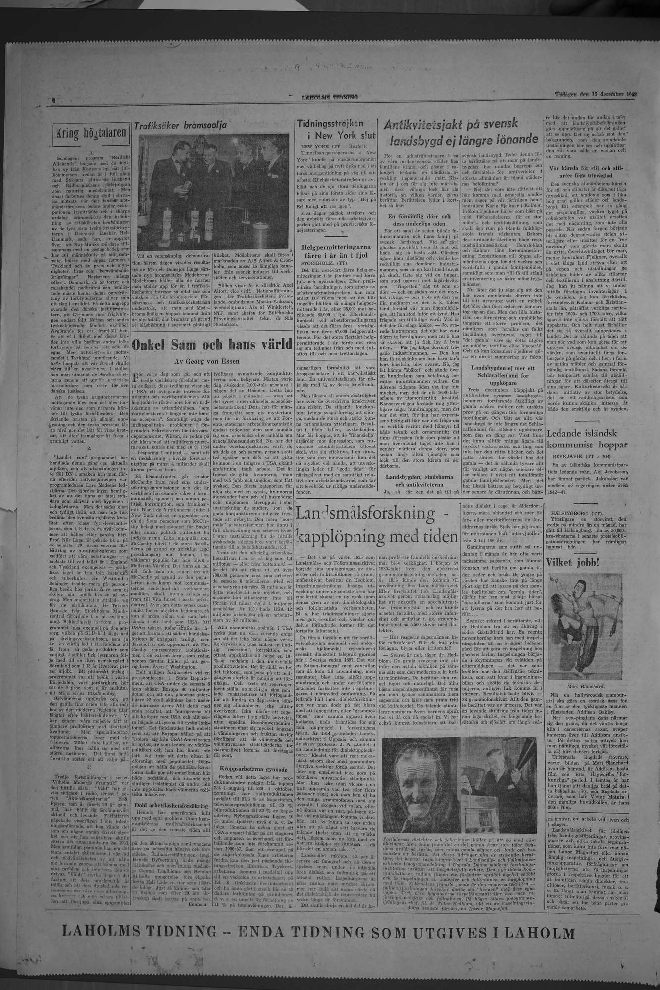 Laholms Tidning Tisdag 15 december 1953, sida 6