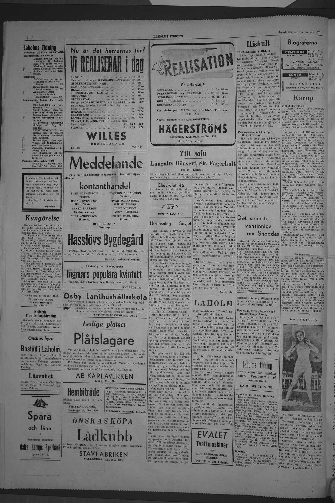 Laholms Tidning Torsdag 15 januari 1953, sida 2