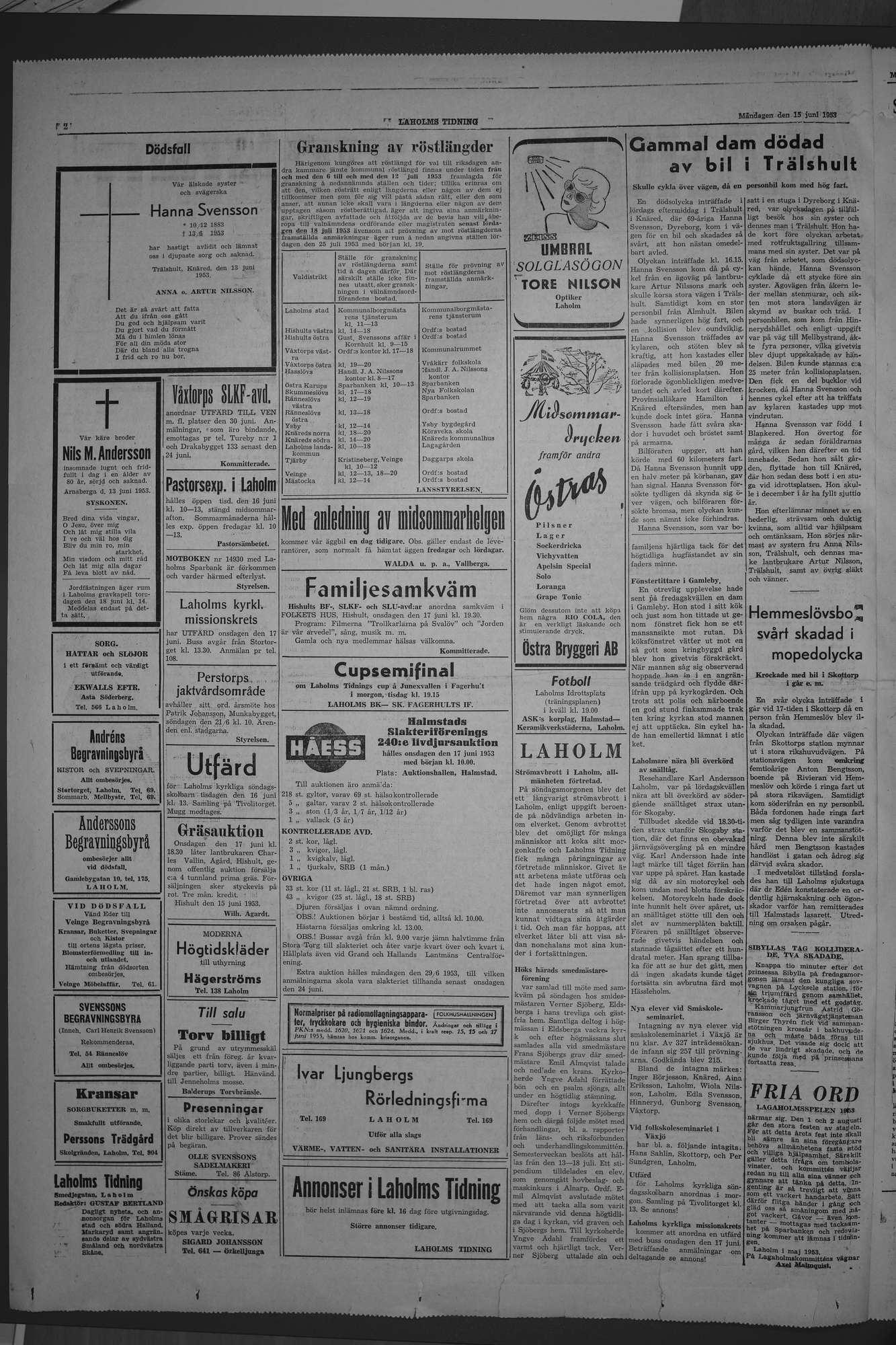 Laholms Tidning Måndag 15 juni 1953, sida 2
