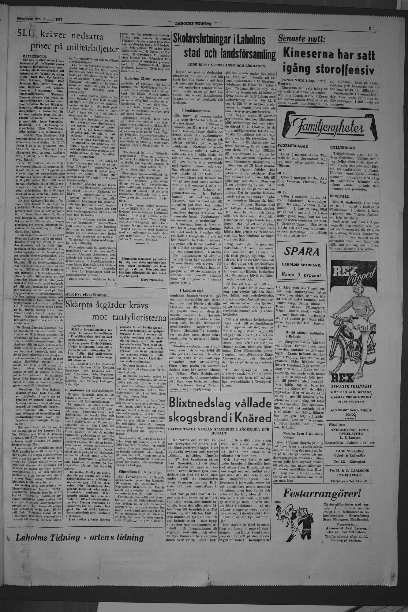 Laholms Tidning Måndag 15 juni 1953, sida 3