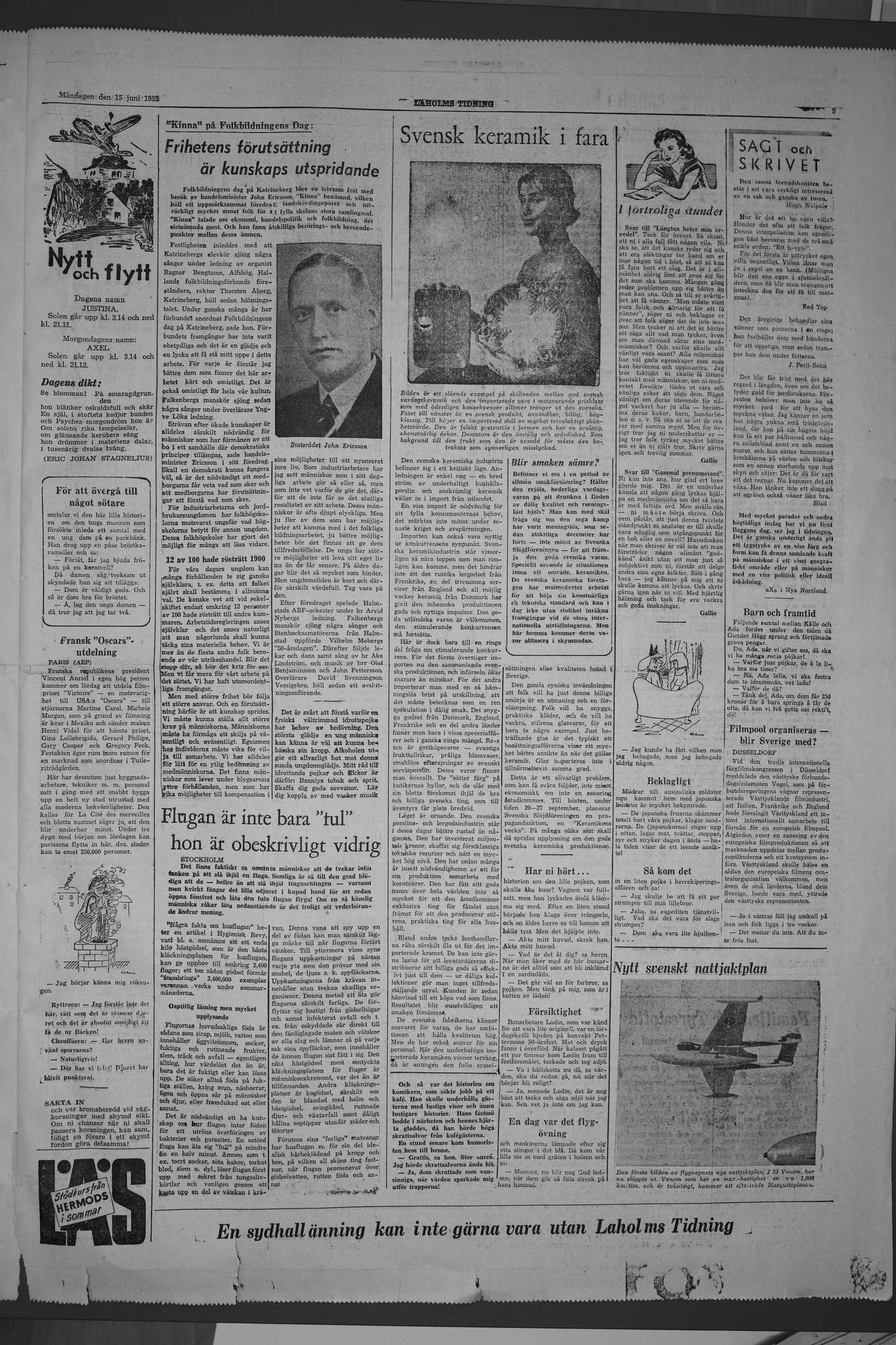 Laholms Tidning Måndag 15 juni 1953, sida 5