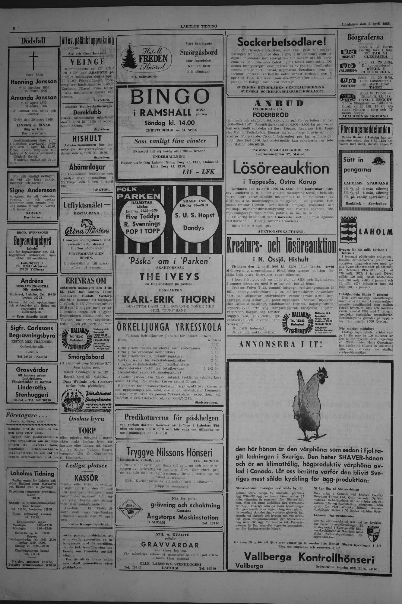 Laholms Tidning Lördag 2 april 1966, sida 2