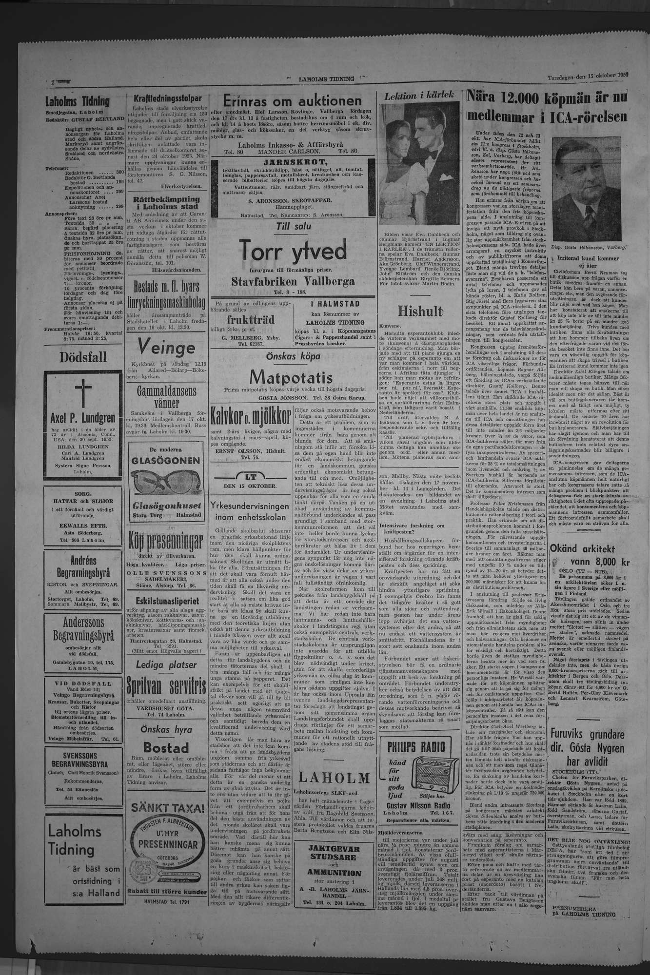 Laholms Tidning Torsdag 15 oktober 1953, sida 2