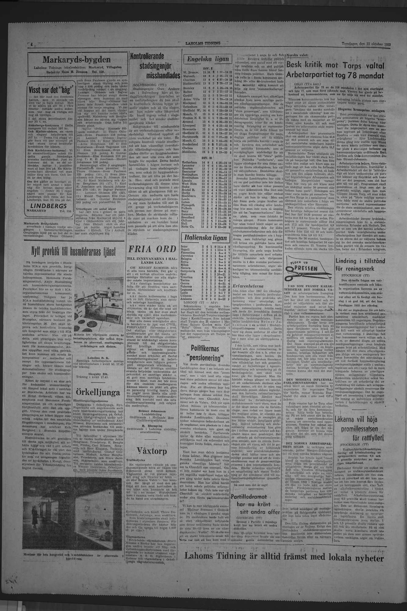 Laholms Tidning Torsdag 15 oktober 1953, sida 4