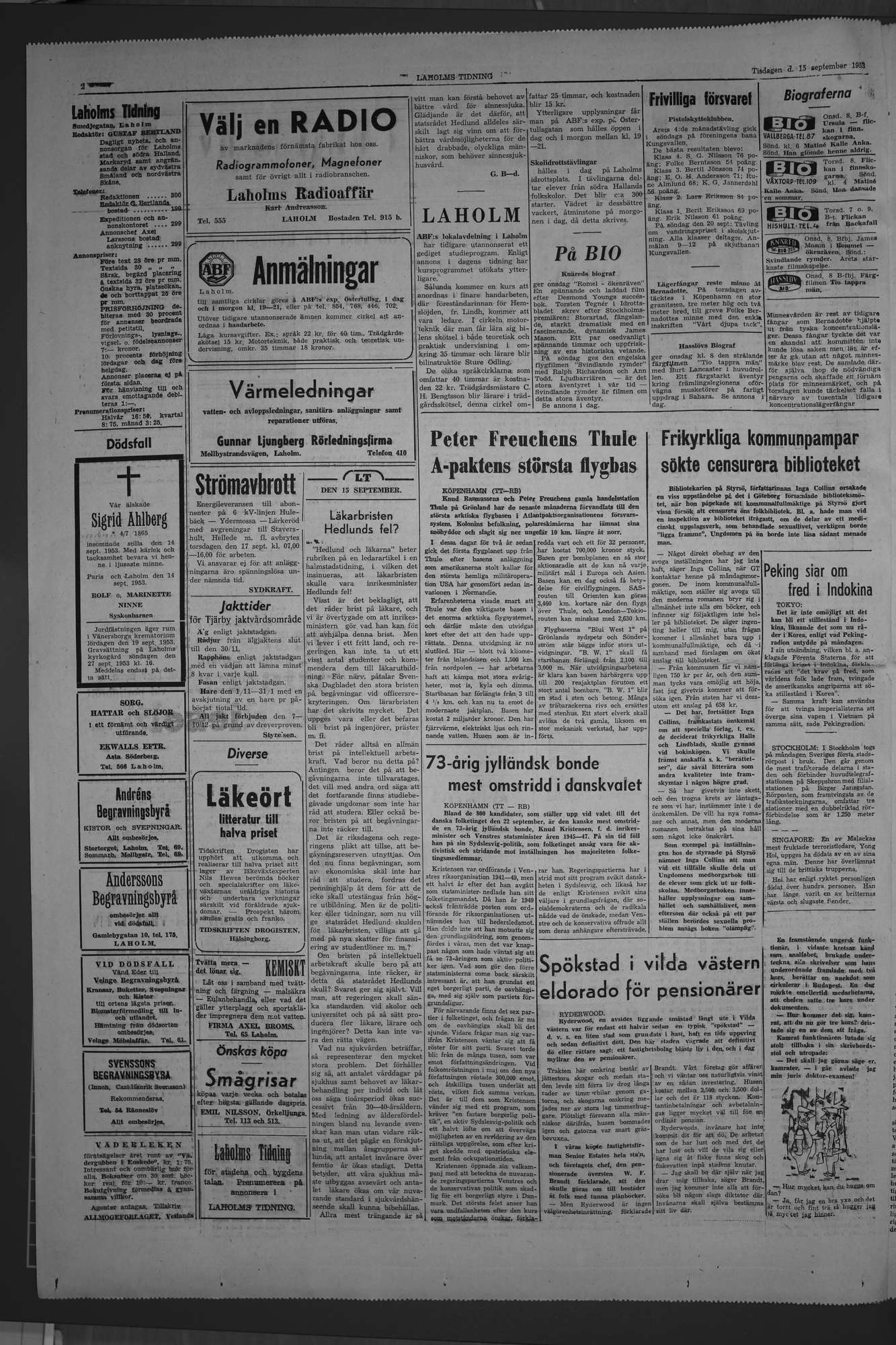 Laholms Tidning Tisdag 15 september 1953, sida 2