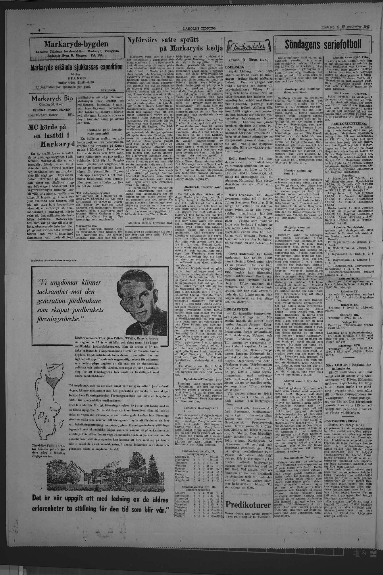 Laholms Tidning Tisdag 15 september 1953, sida 4