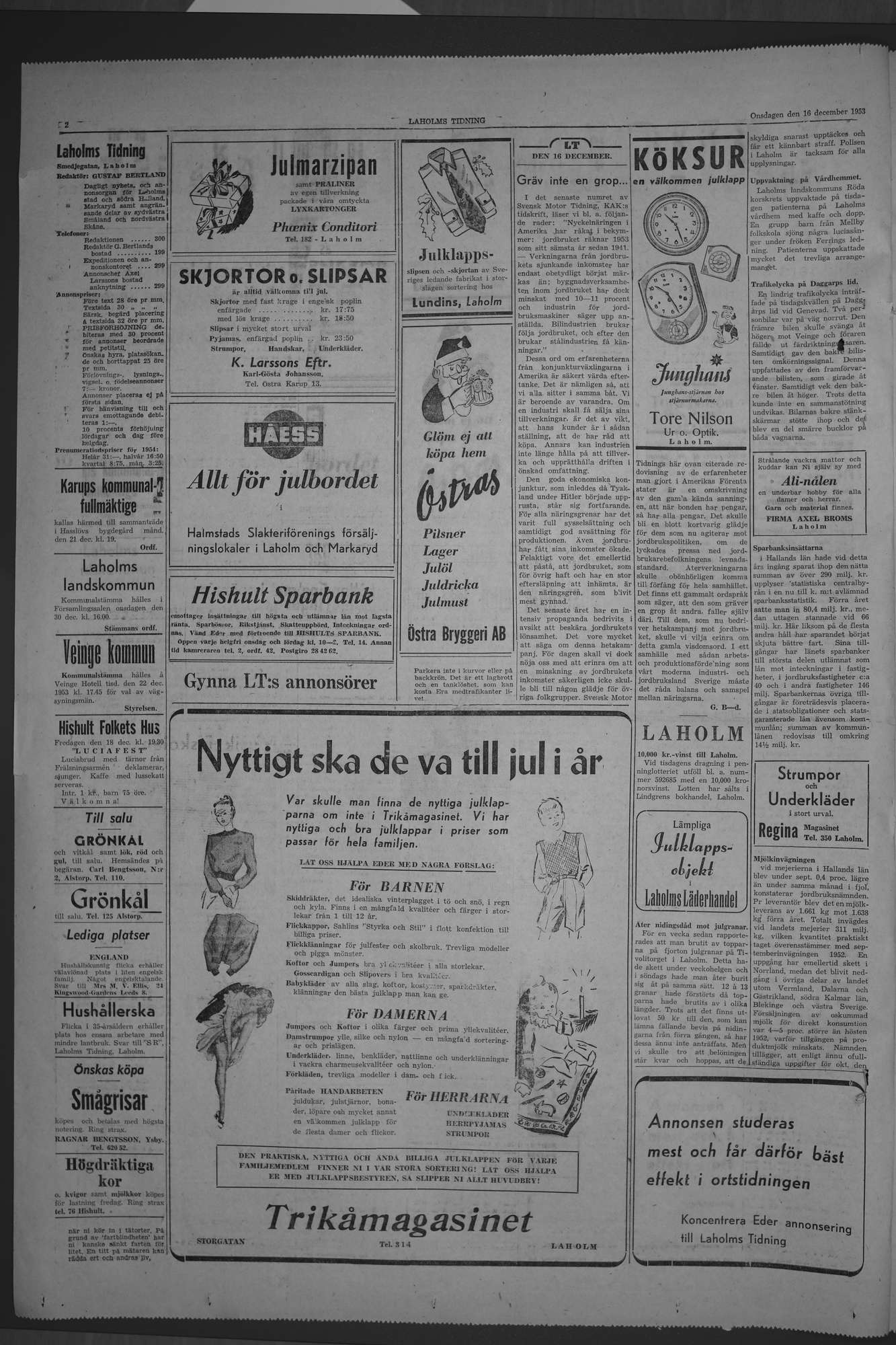 Laholms Tidning Onsdag 16 december 1953, sida 2