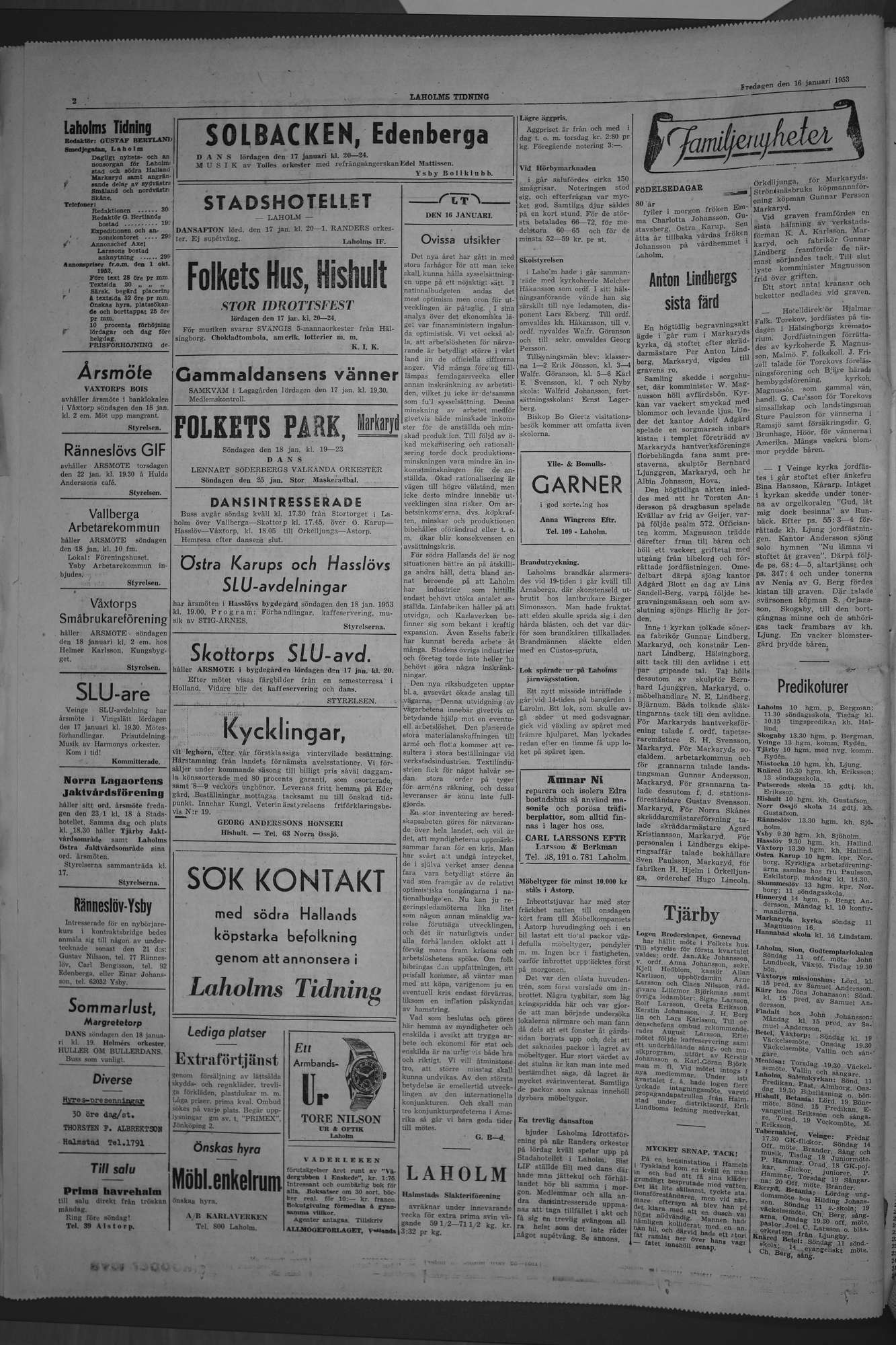 Laholms Tidning Fredag 16 januari 1953, sida 2
