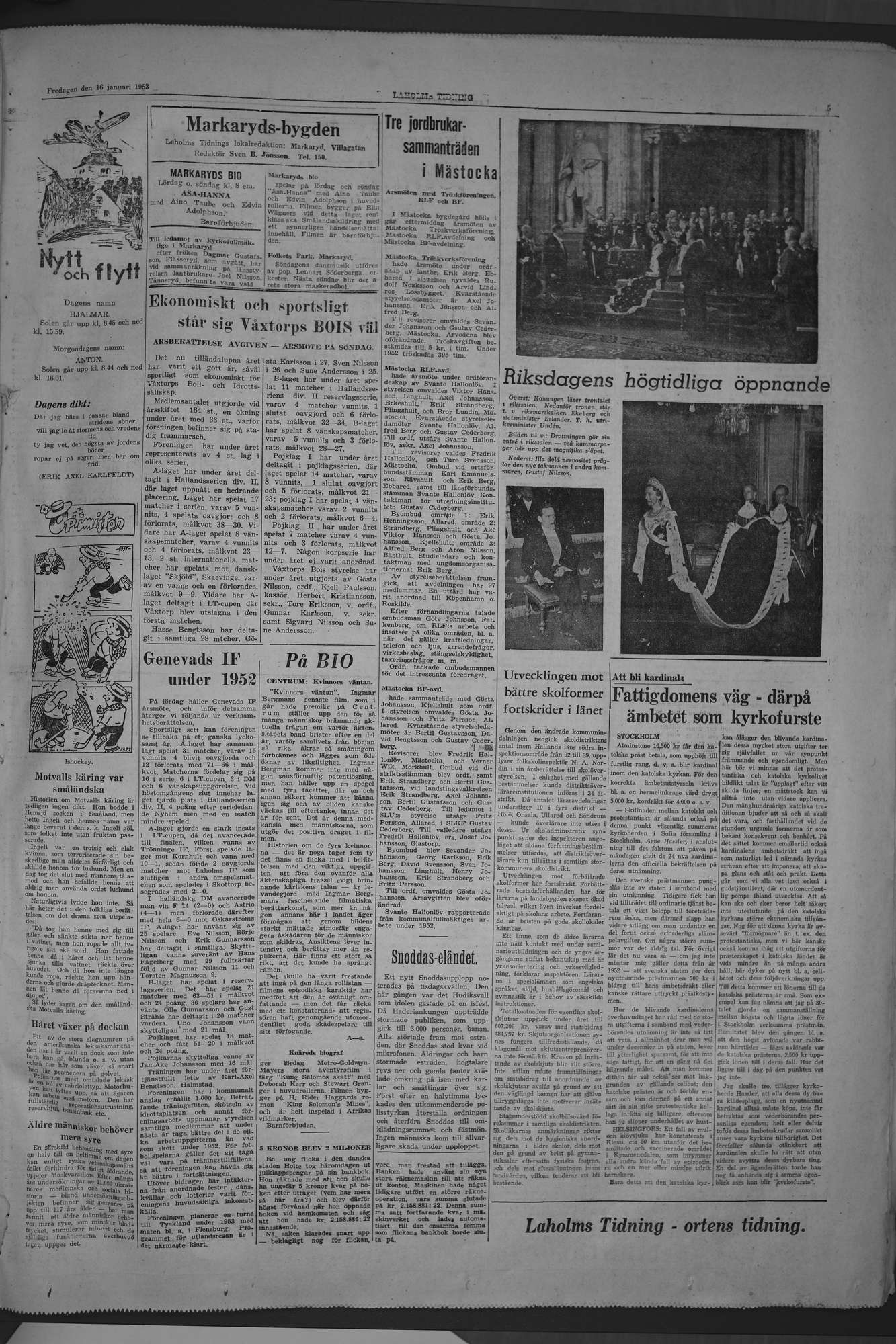 Laholms Tidning Fredag 16 januari 1953, sida 5