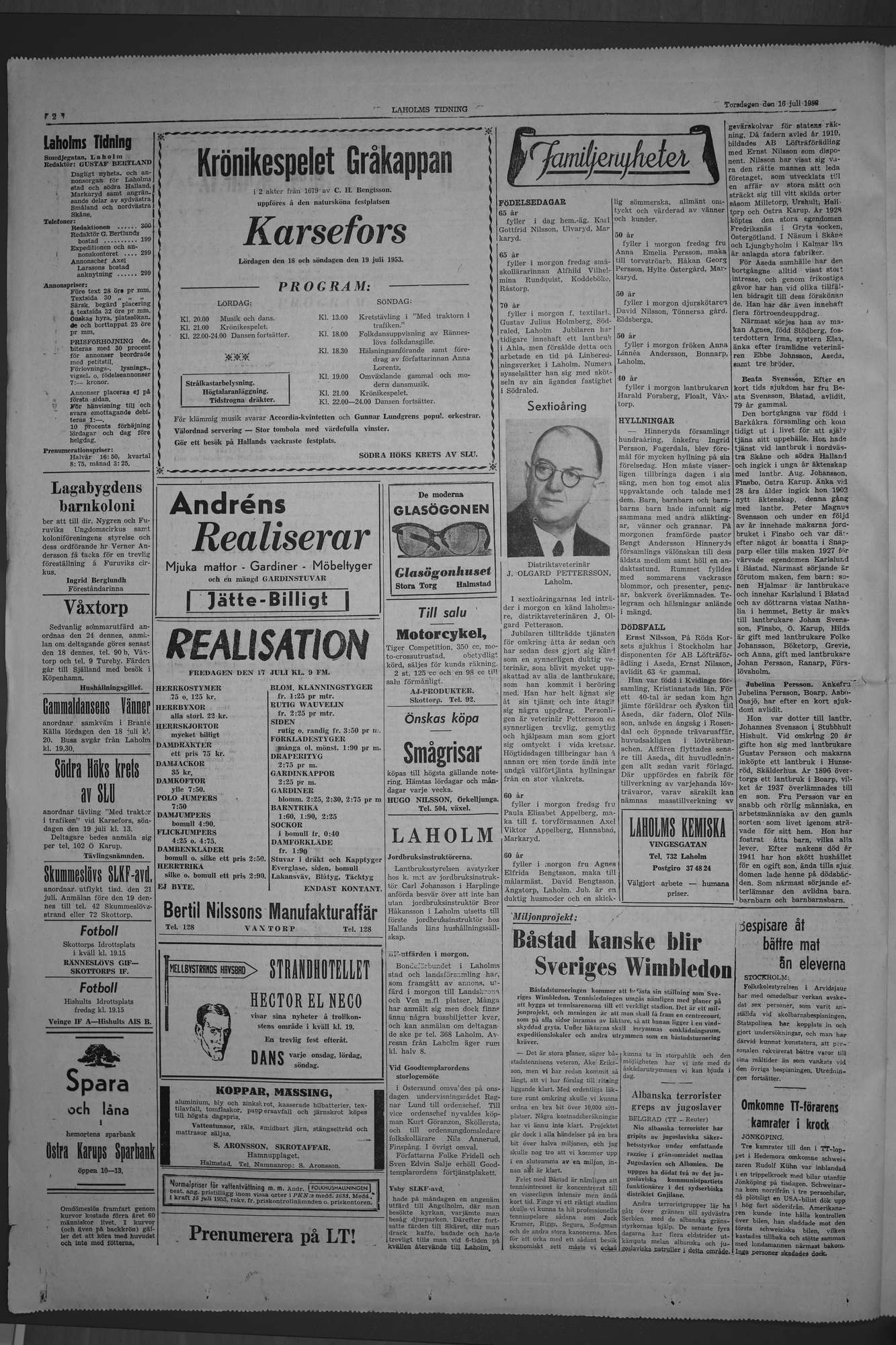 Laholms Tidning Torsdag 16 juli 1953, sida 2