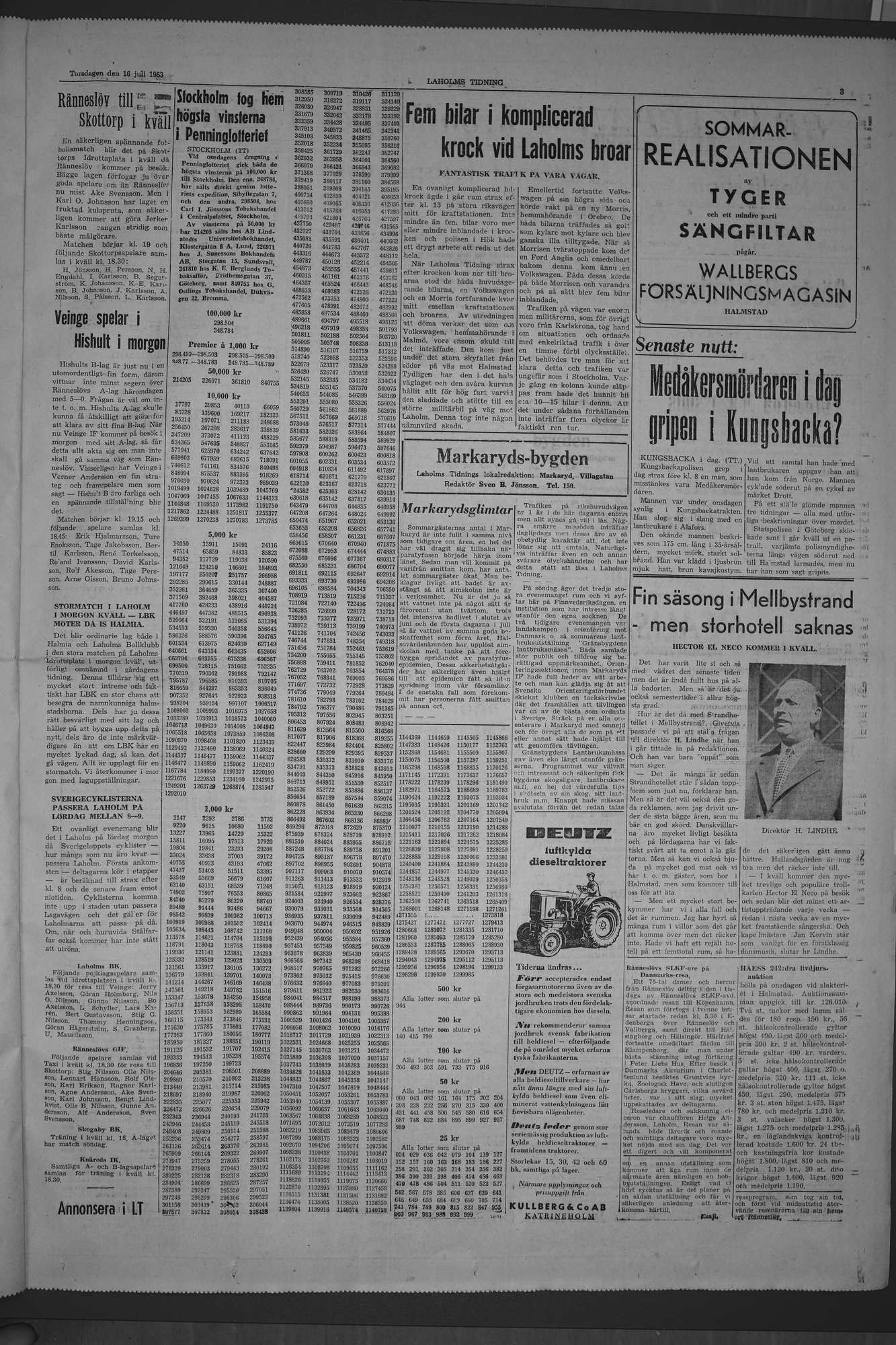 Laholms Tidning Torsdag 16 juli 1953, sida 3