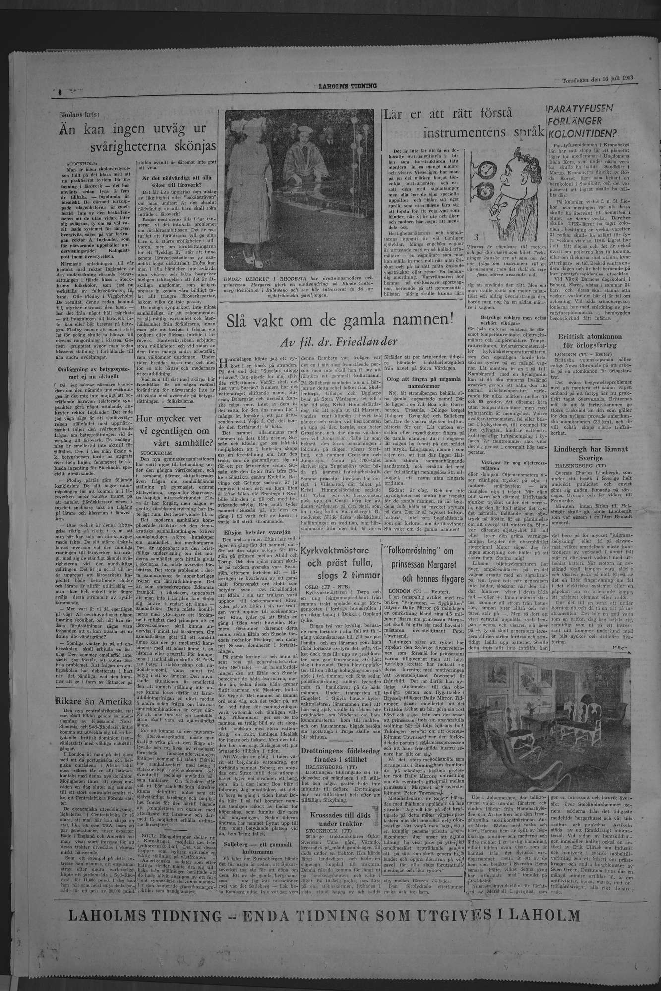 Laholms Tidning Torsdag 16 juli 1953, sida 6