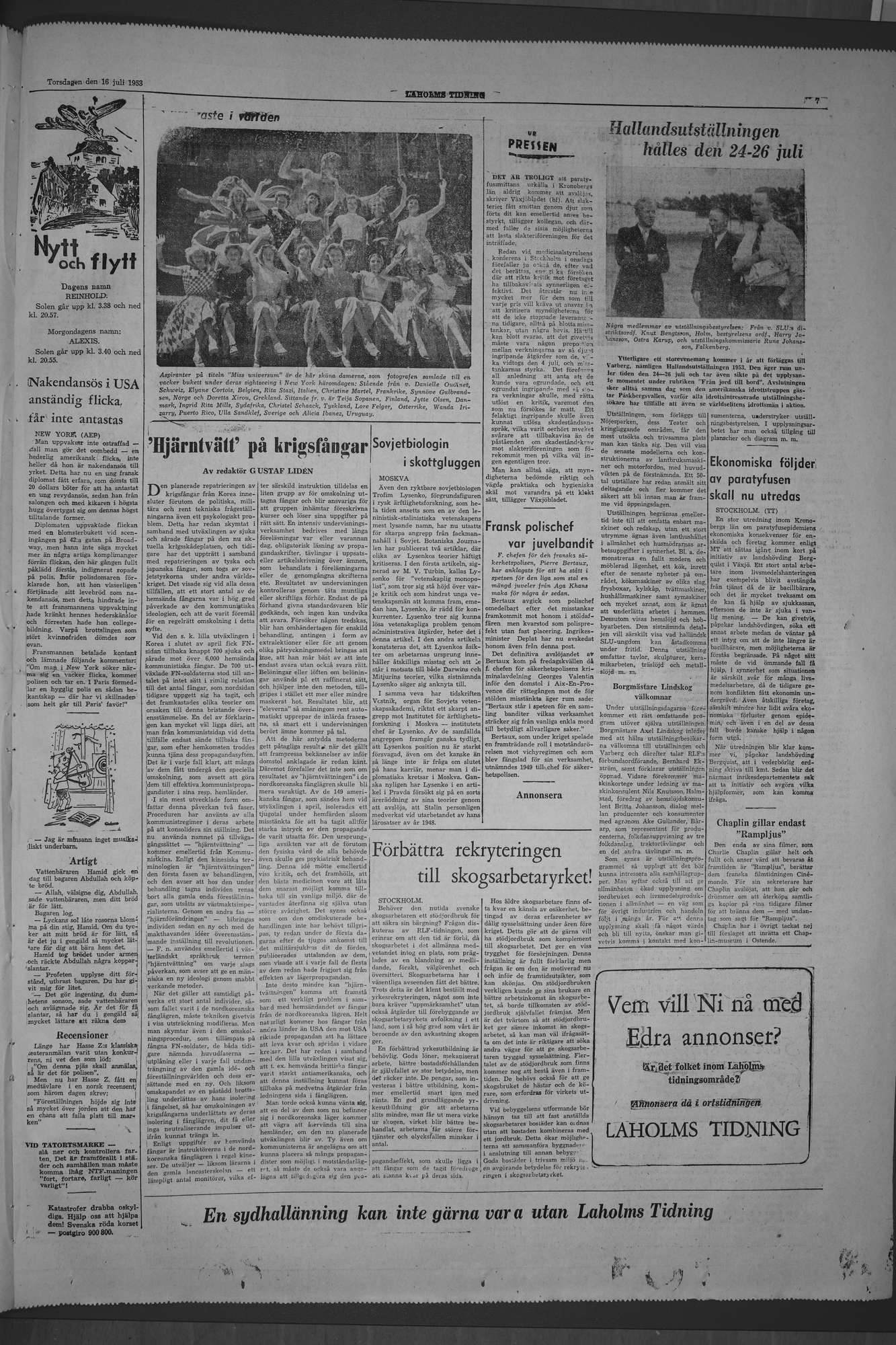 Laholms Tidning Torsdag 16 juli 1953, sida 7