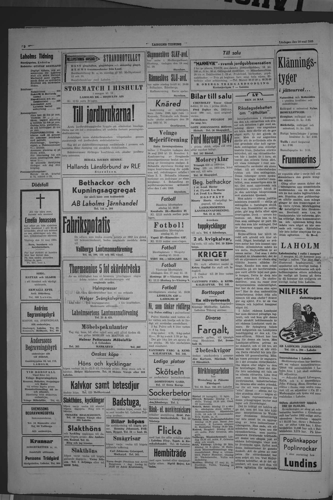 Laholms Tidning Lördag 16 maj 1953, sida 2