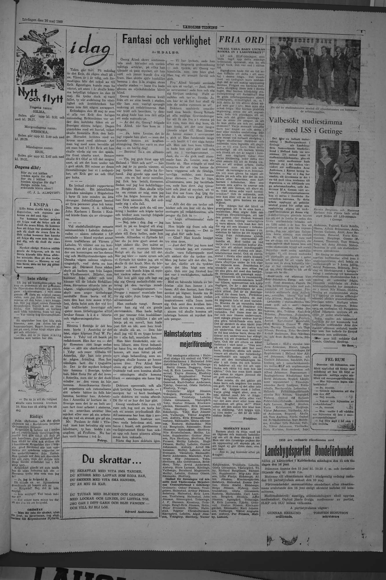 Laholms Tidning Lördag 16 maj 1953, sida 7