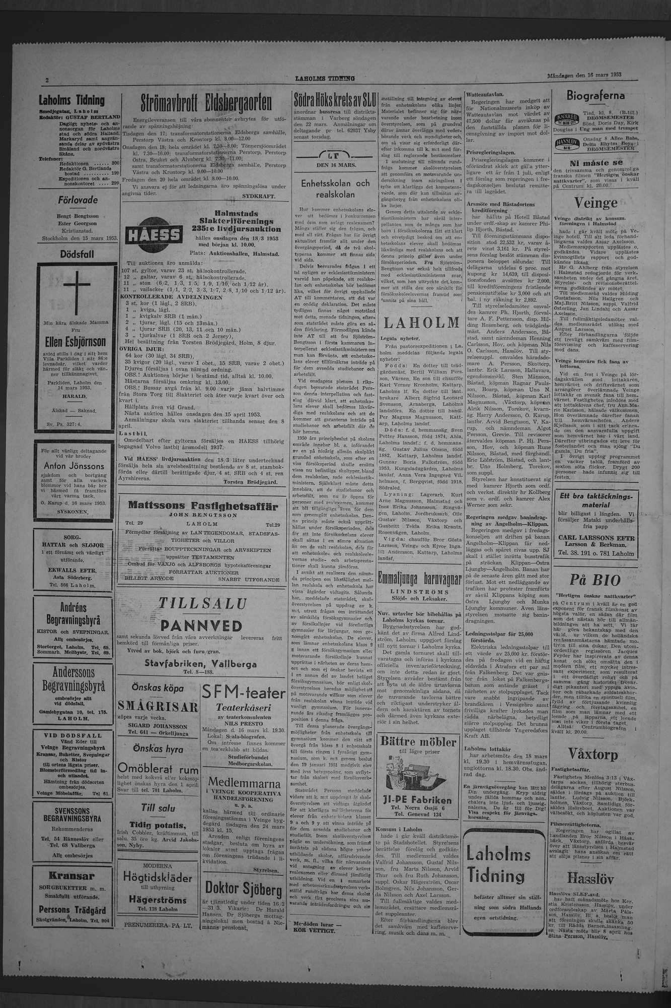 Laholms Tidning Måndag 16 mars 1953, sida 2