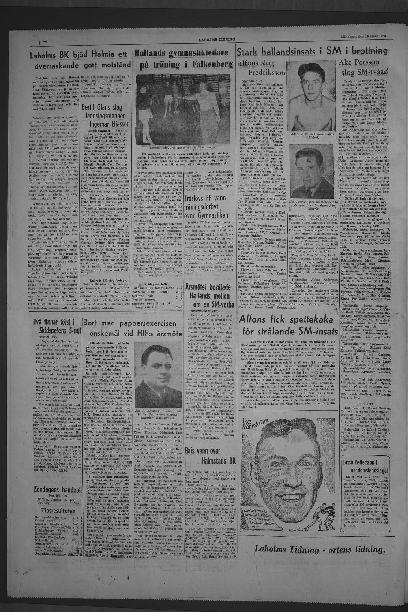Laholms Tidning Måndag 16 mars 1953, sida 4