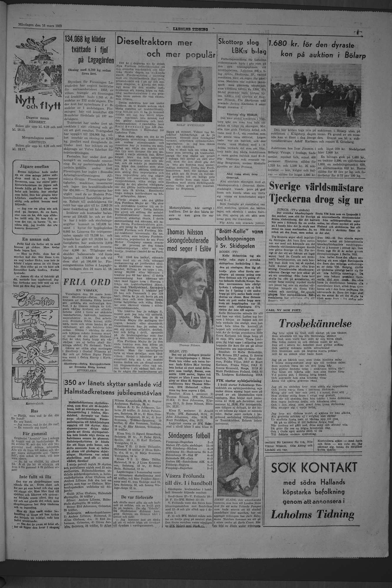 Laholms Tidning Måndag 16 mars 1953, sida 5