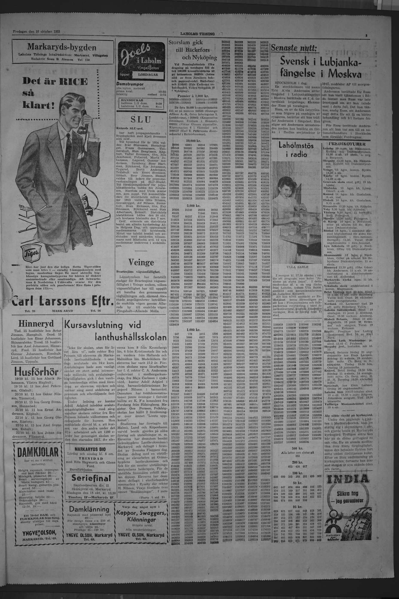 Laholms Tidning Fredag 16 oktober 1953, sida 3