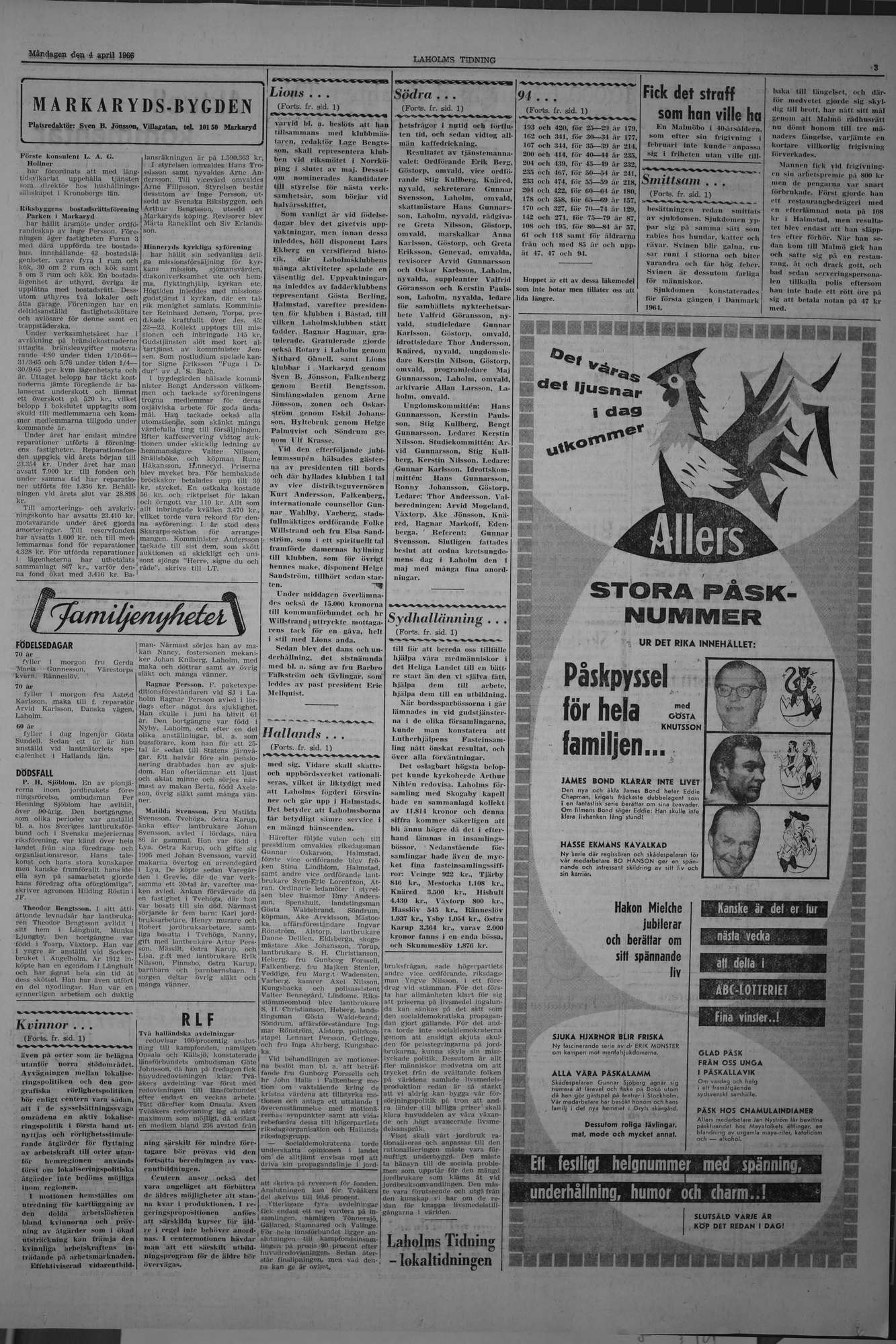 Laholms Tidning Måndag 4 april 1966, sida 3