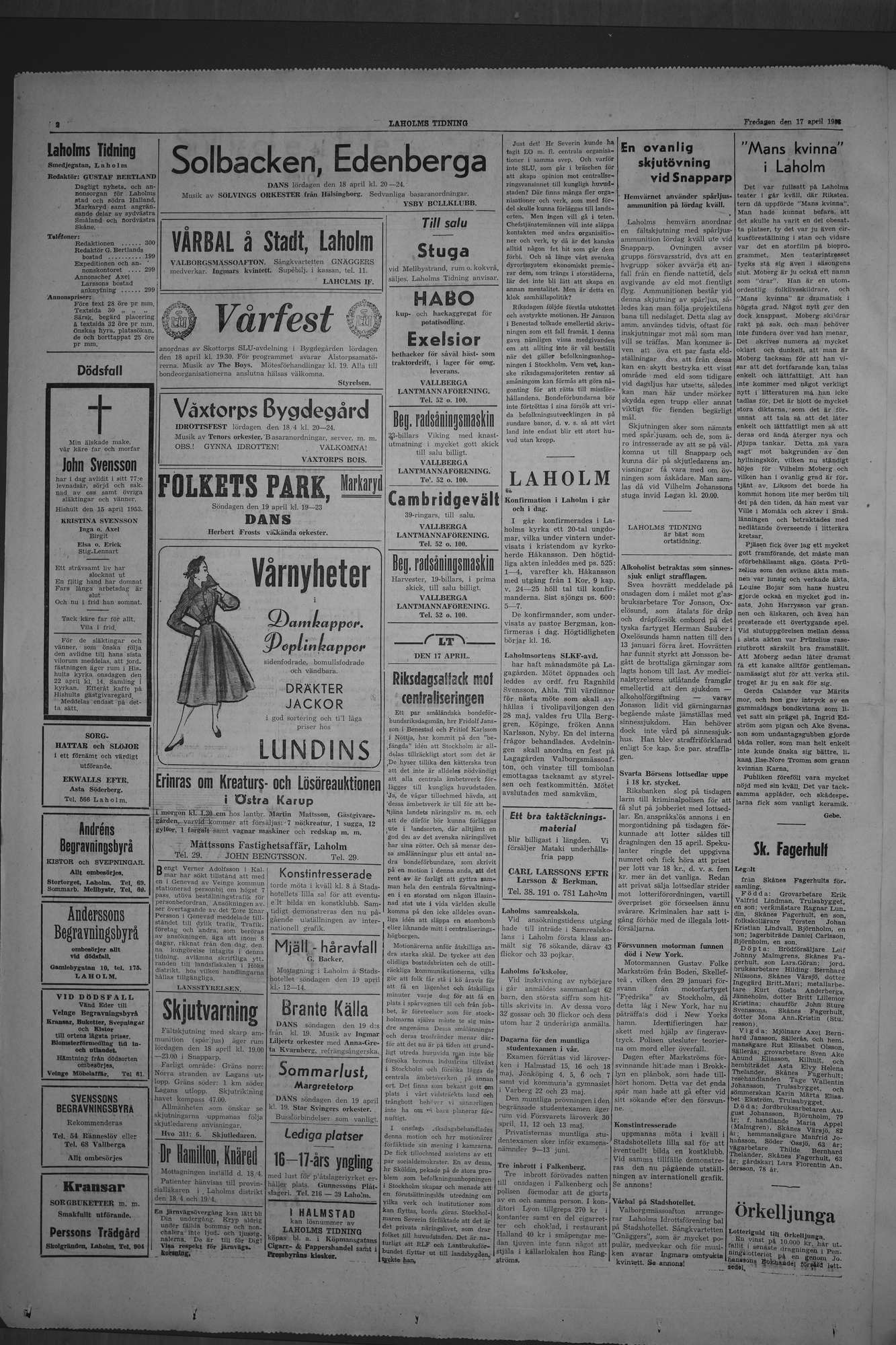 Laholms Tidning Fredag 17 april 1953, sida 2