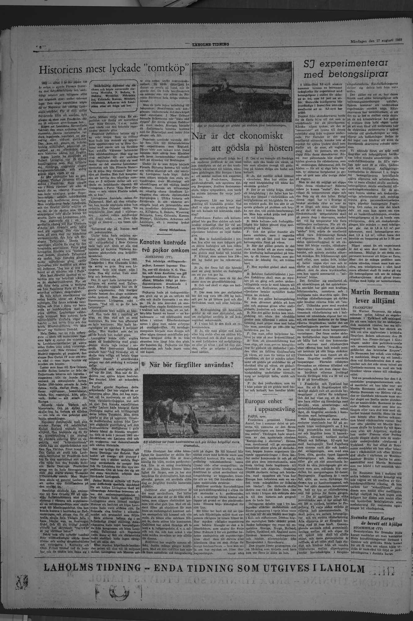 Laholms Tidning Måndag 17 augusti 1953, sida 6