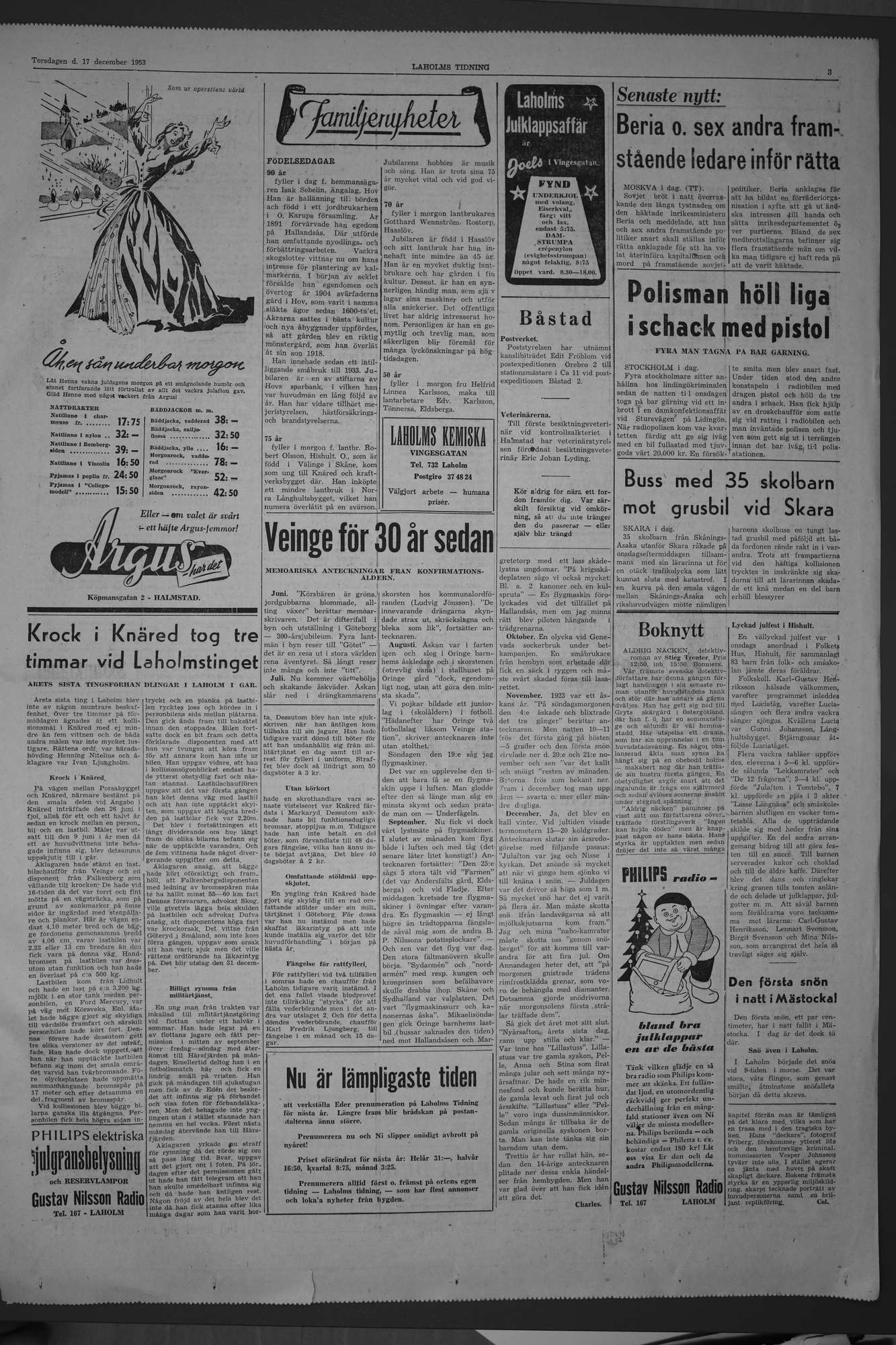 Laholms Tidning Torsdag 17 december 1953, sida 3