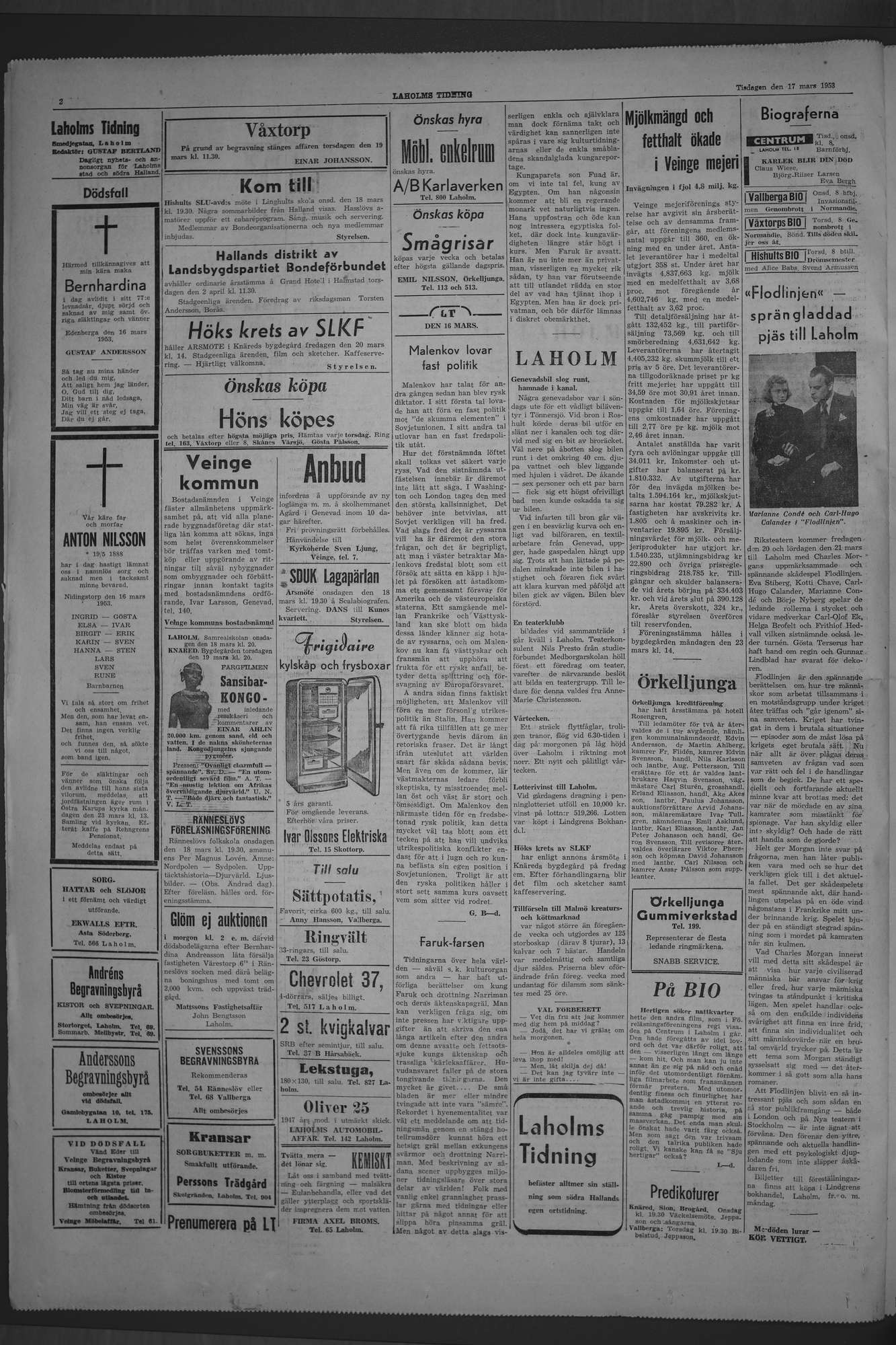 Laholms Tidning Tisdag 17 mars 1953, sida 2