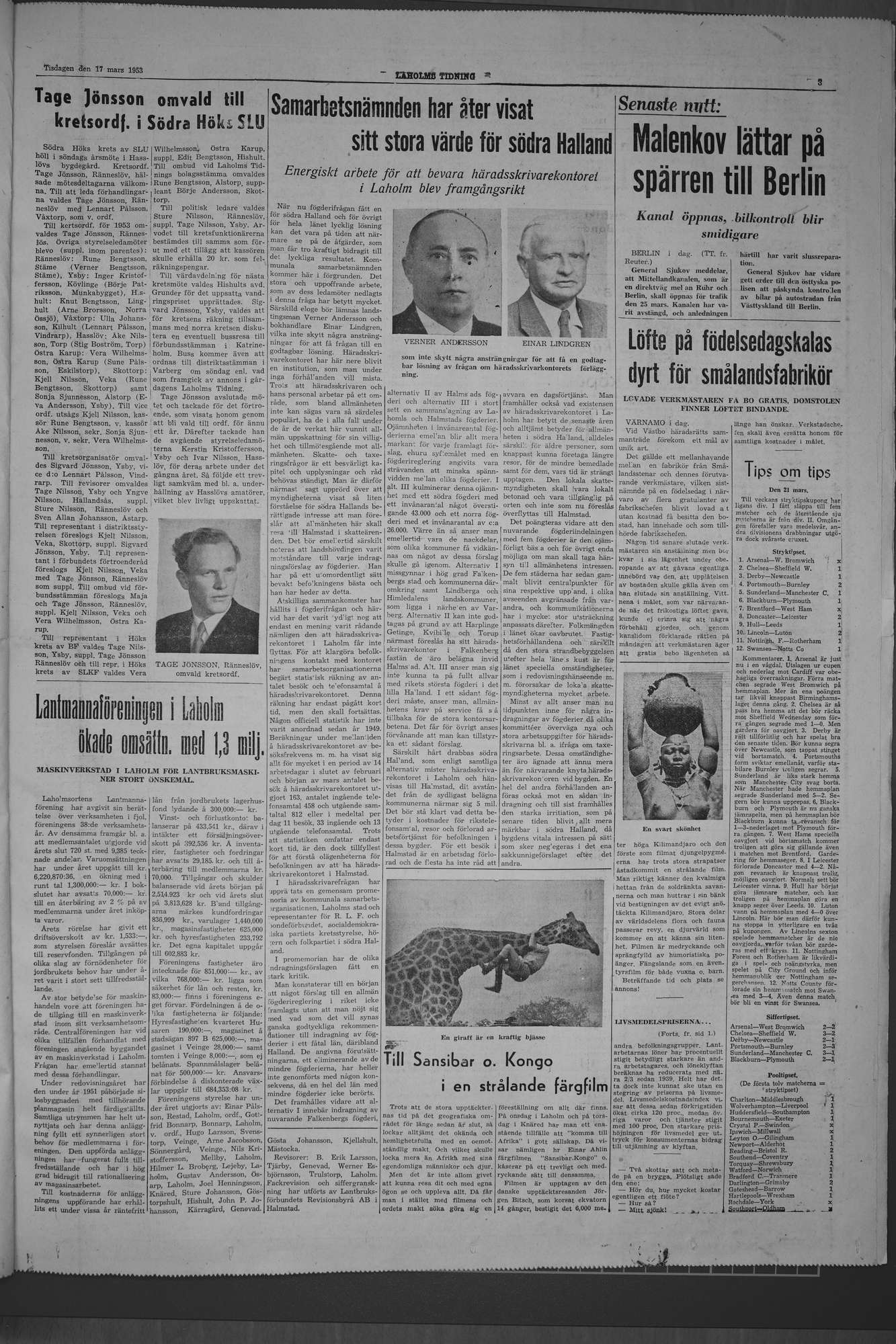 Laholms Tidning Tisdag 17 mars 1953, sida 3