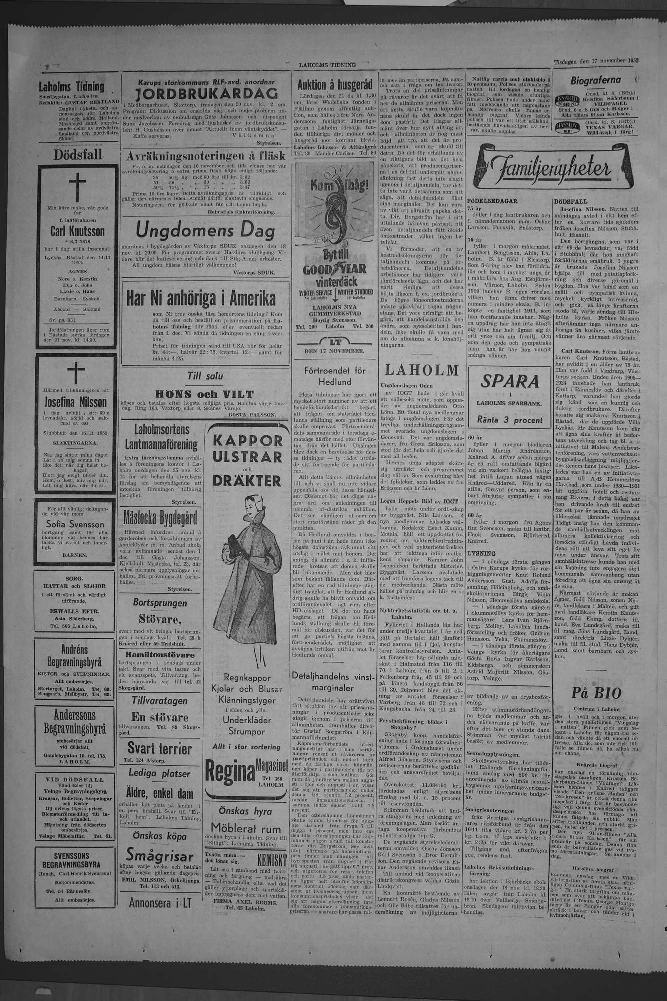 Laholms Tidning Tisdag 17 november 1953, sida 2