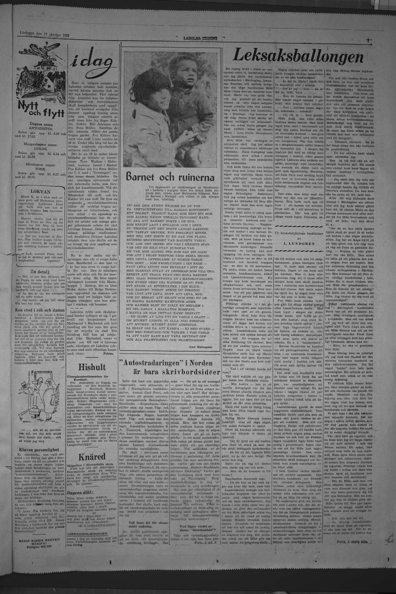 Laholms Tidning Lördag 17 oktober 1953, sida 7