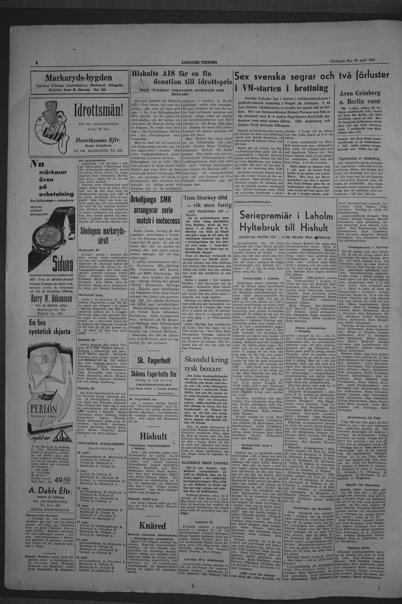 Laholms Tidning Lördag 18 april 1953, sida 4