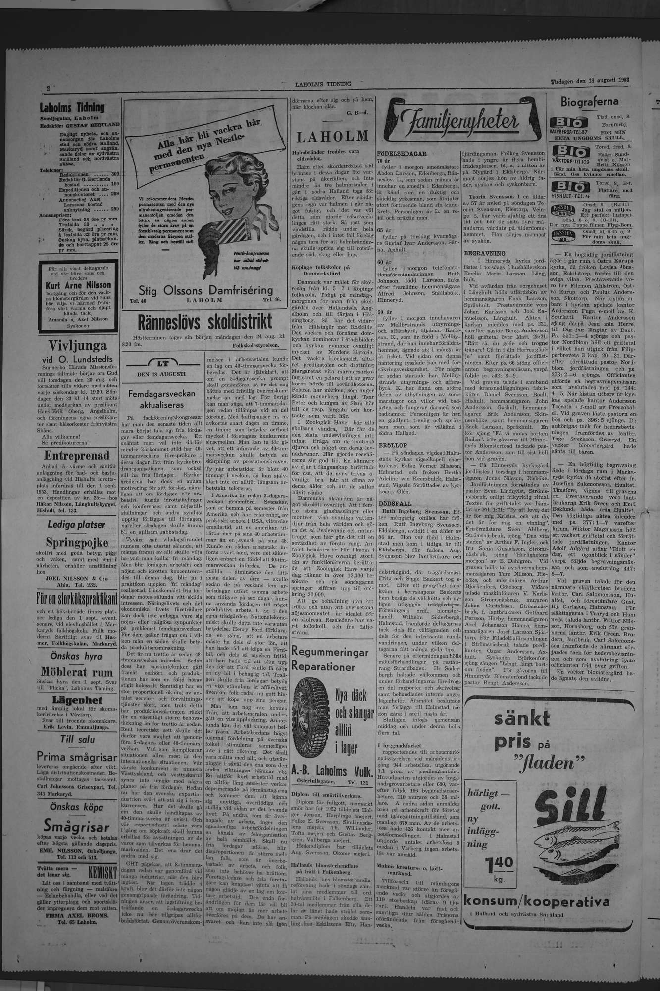 Laholms Tidning Tisdag 18 augusti 1953, sida 2