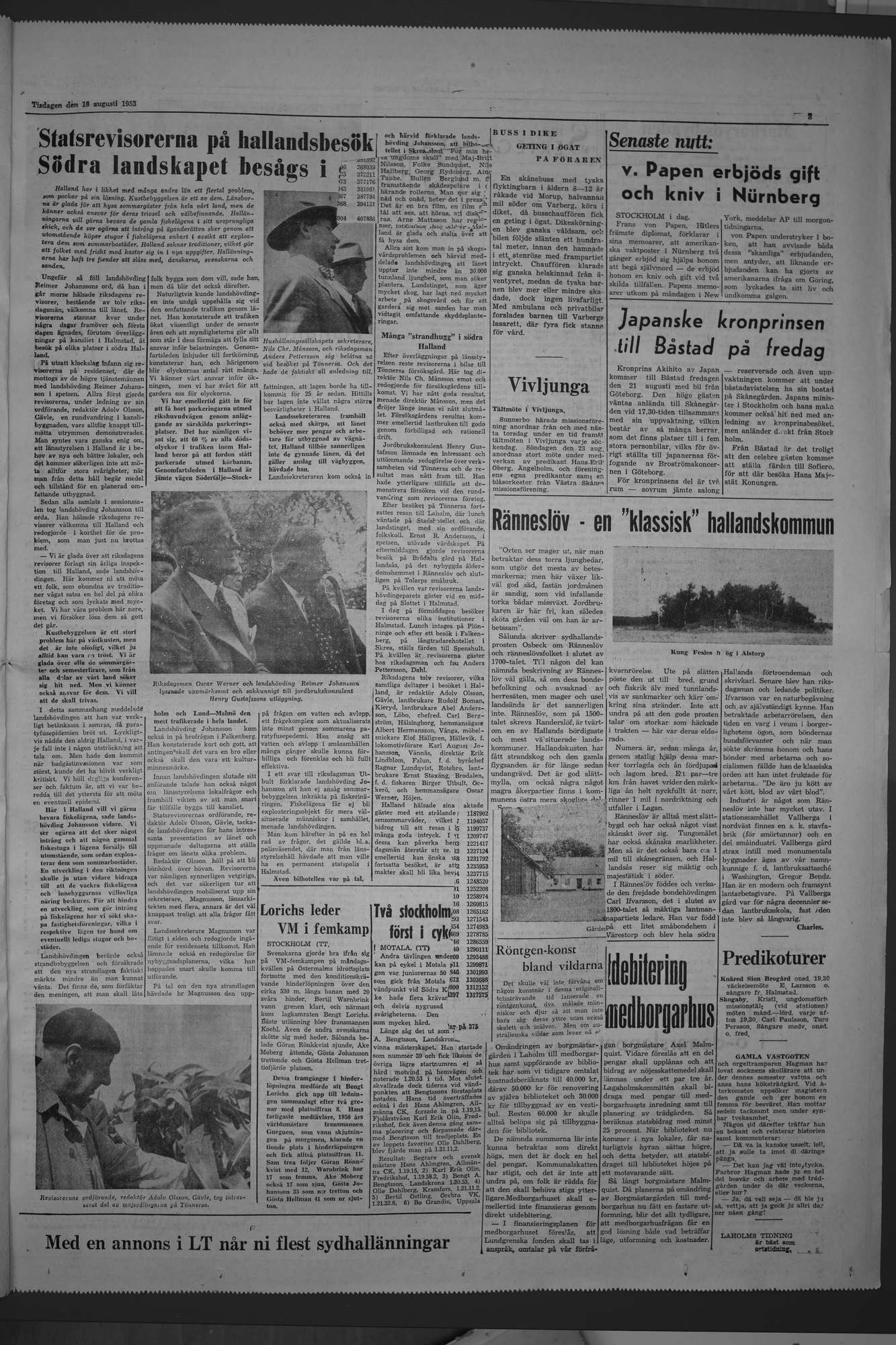 Laholms Tidning Tisdag 18 augusti 1953, sida 3