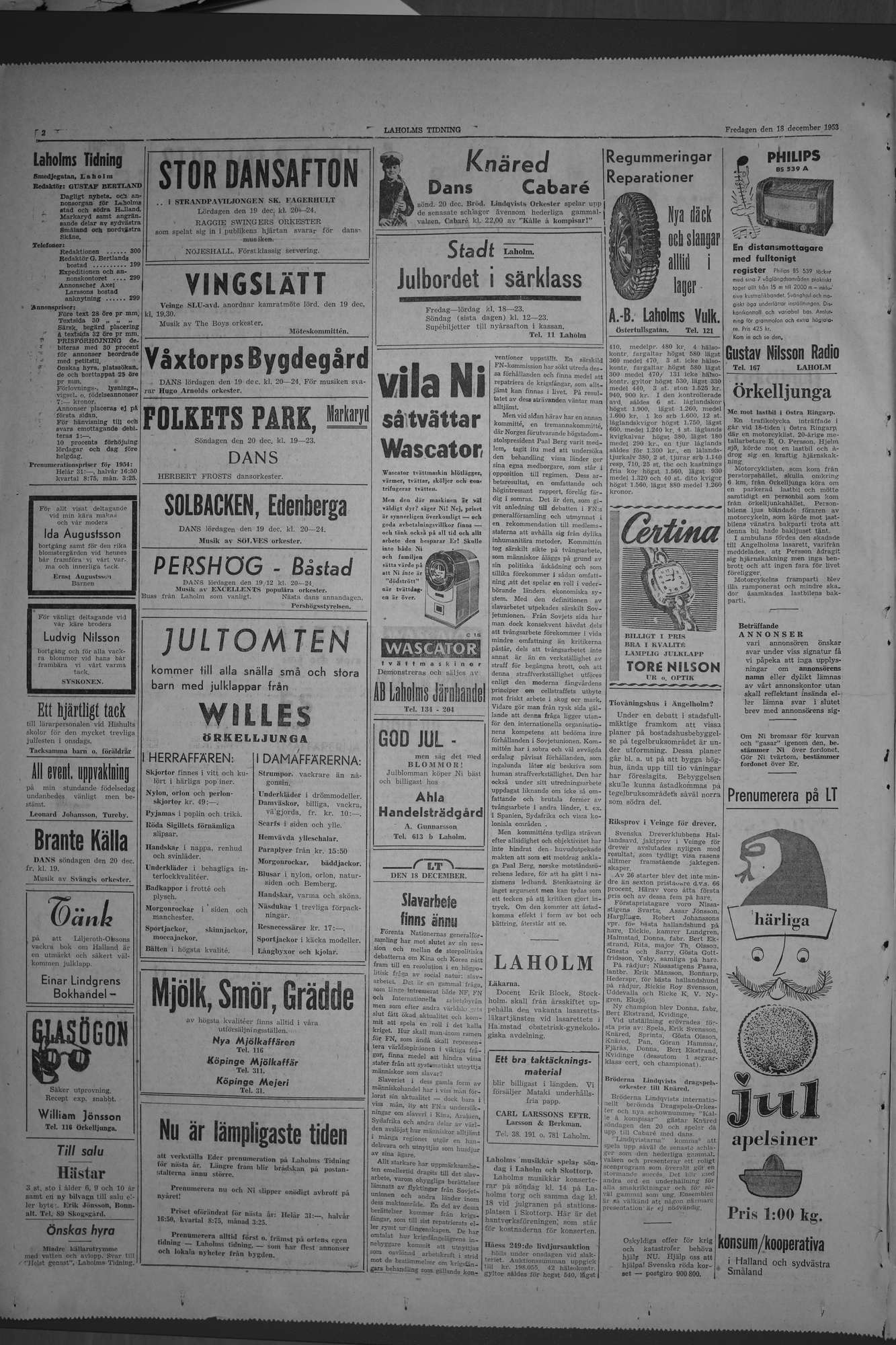 Laholms Tidning Fredag 18 december 1953, sida 2