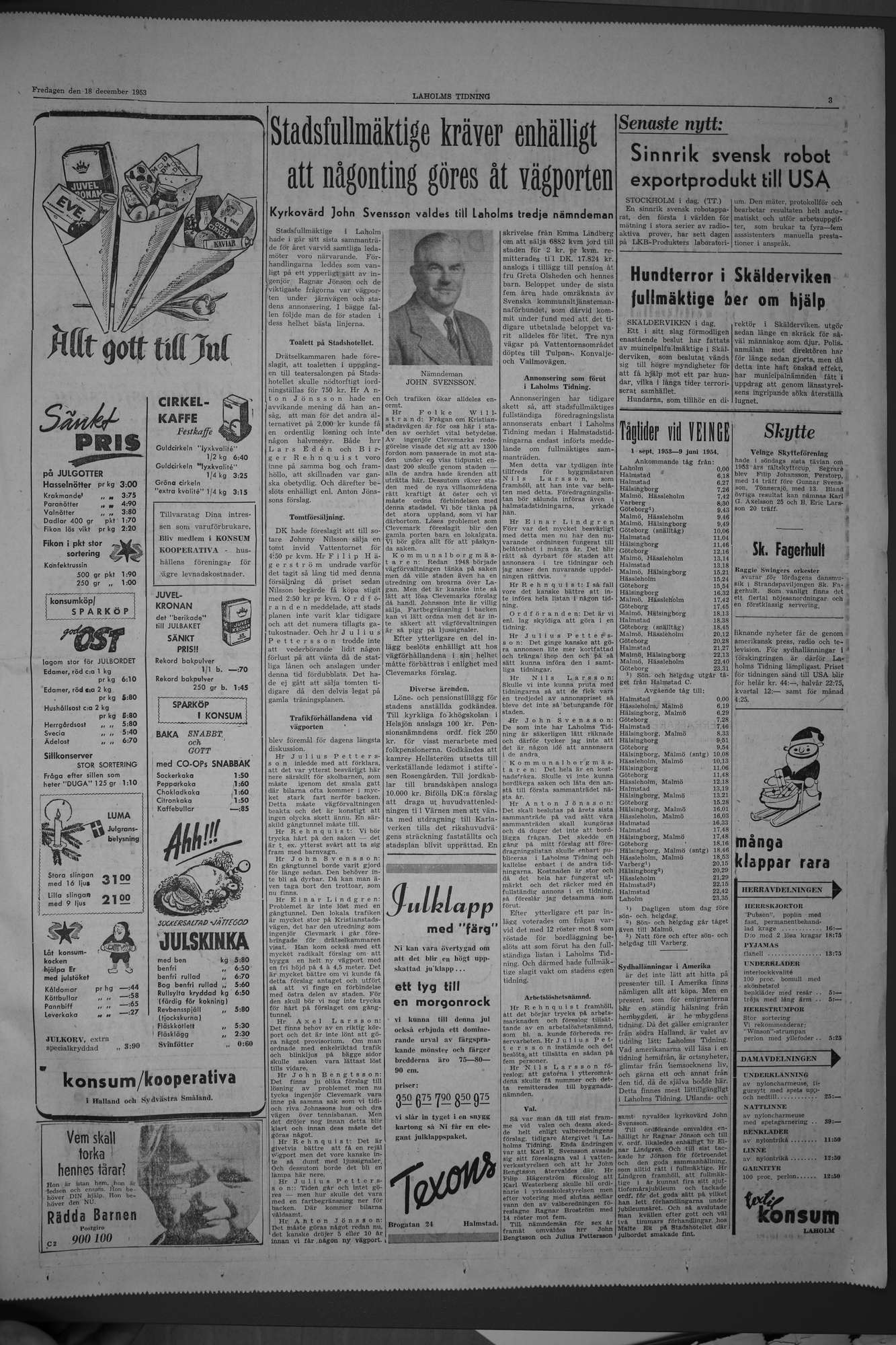 Laholms Tidning Fredag 18 december 1953, sida 3
