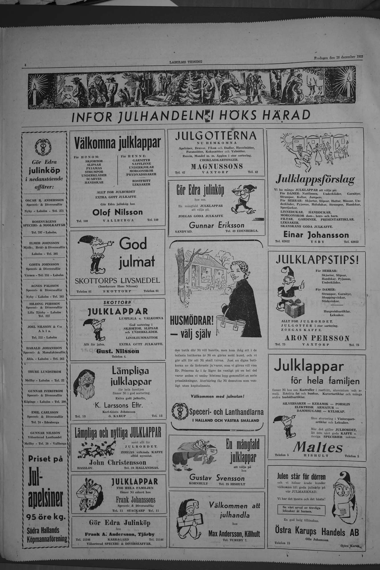 Laholms Tidning Fredag 18 december 1953, sida 4