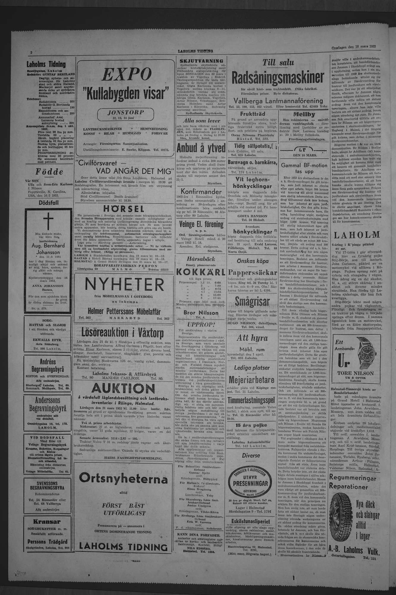 Laholms Tidning Onsdag 18 mars 1953, sida 2