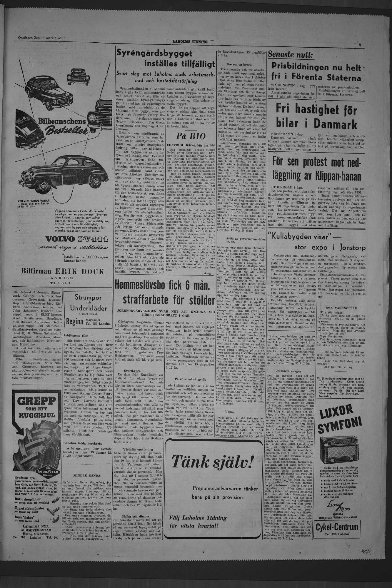 Laholms Tidning Onsdag 18 mars 1953, sida 3